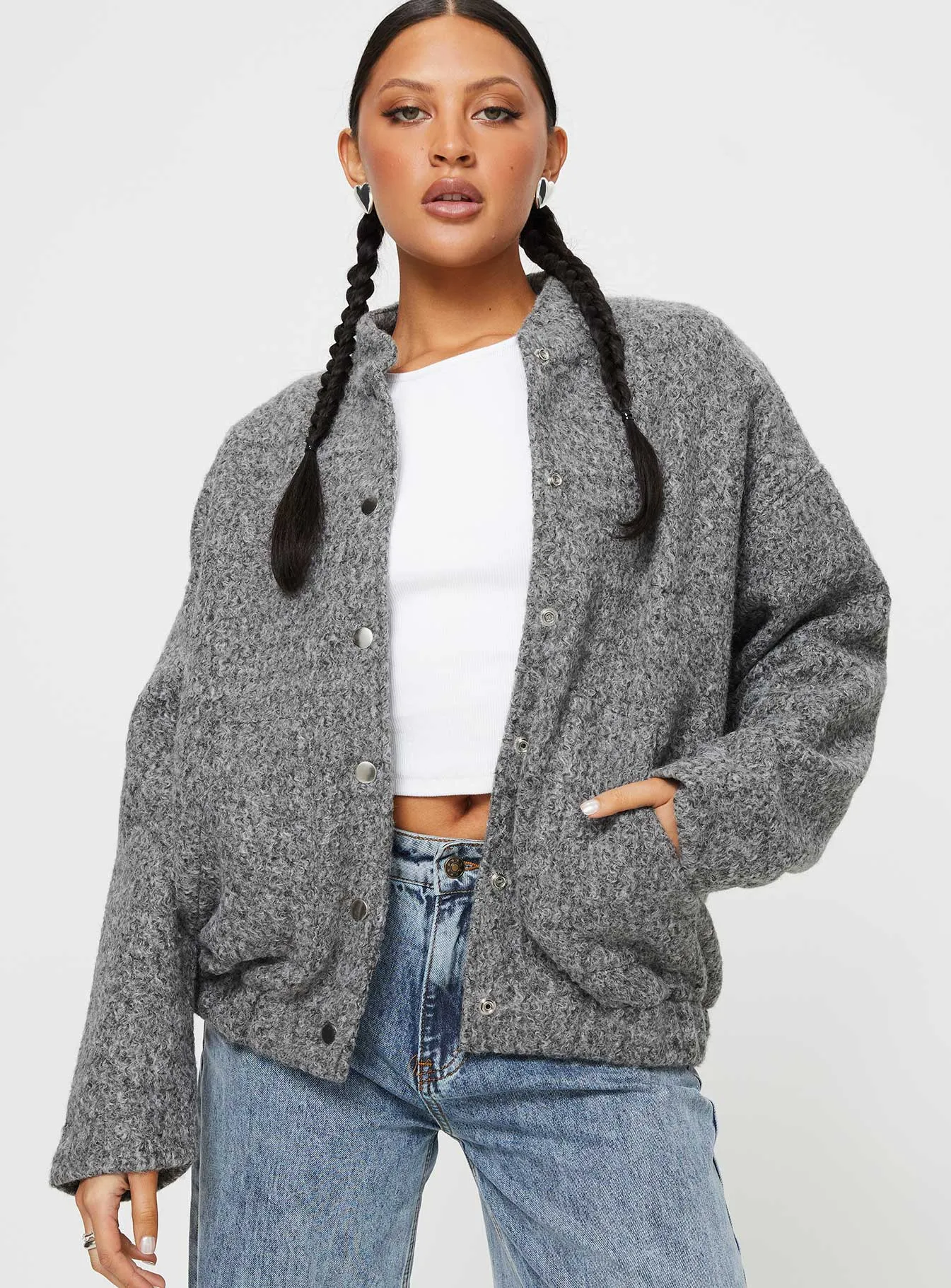 Stillar Bomber Jacket Grey sold by Princess Polly product image thumbnail 2