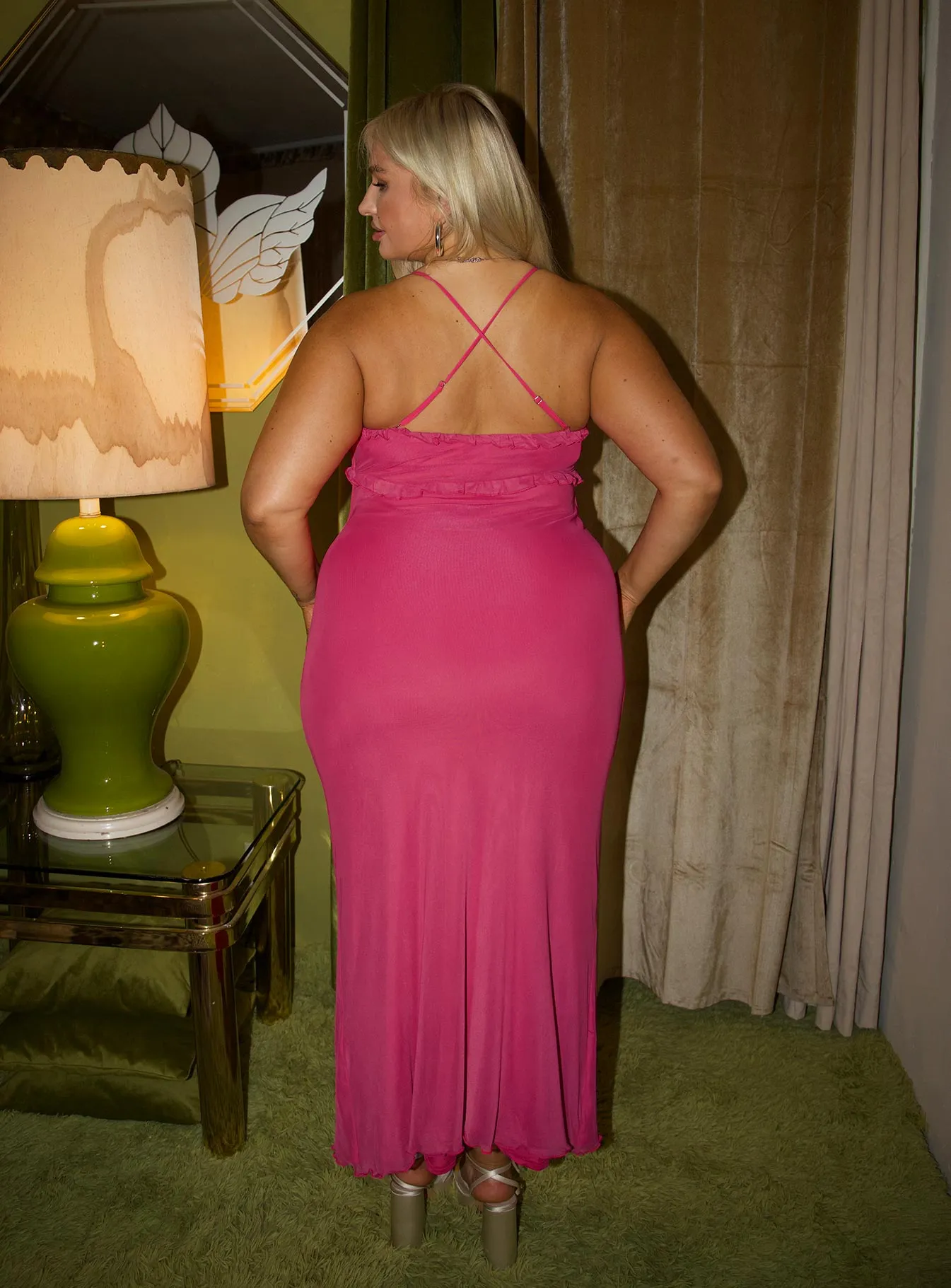 Tillee Mesh Maxi Dress Fuschia Curve sold by Princess Polly product image thumbnail 5
