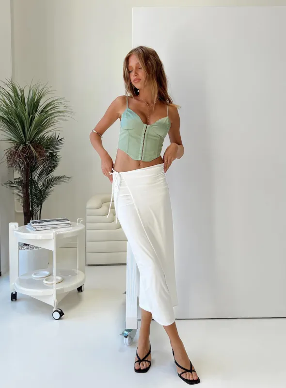 Callile Midi Wrap Skirt White sold by Princess Polly
