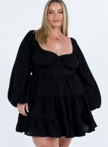 Danny Long Sleeve Mini Dress Black Curve sold by Princess Polly