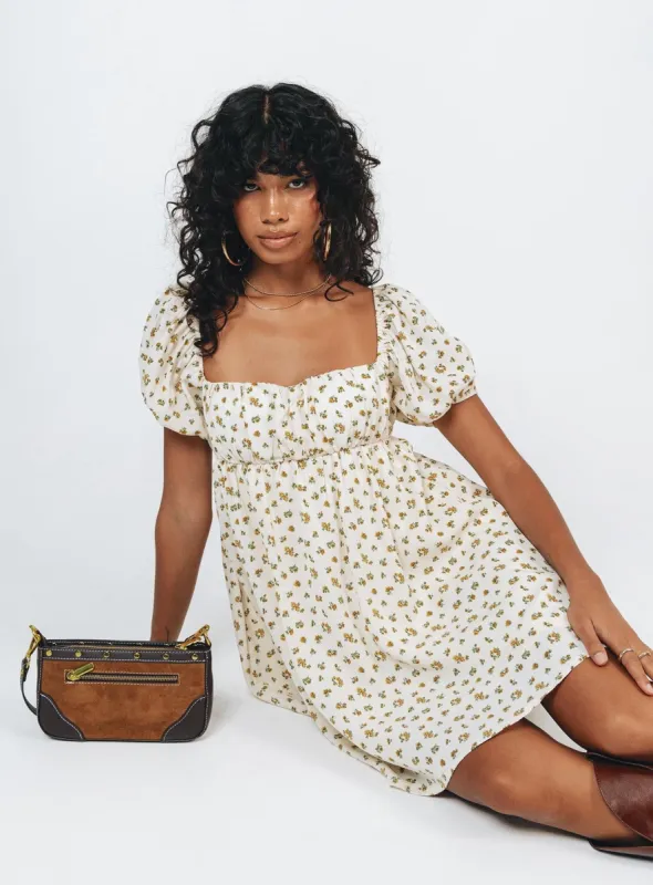 Let's Dance Mini Dress Yellow Floral sold by Princess Polly