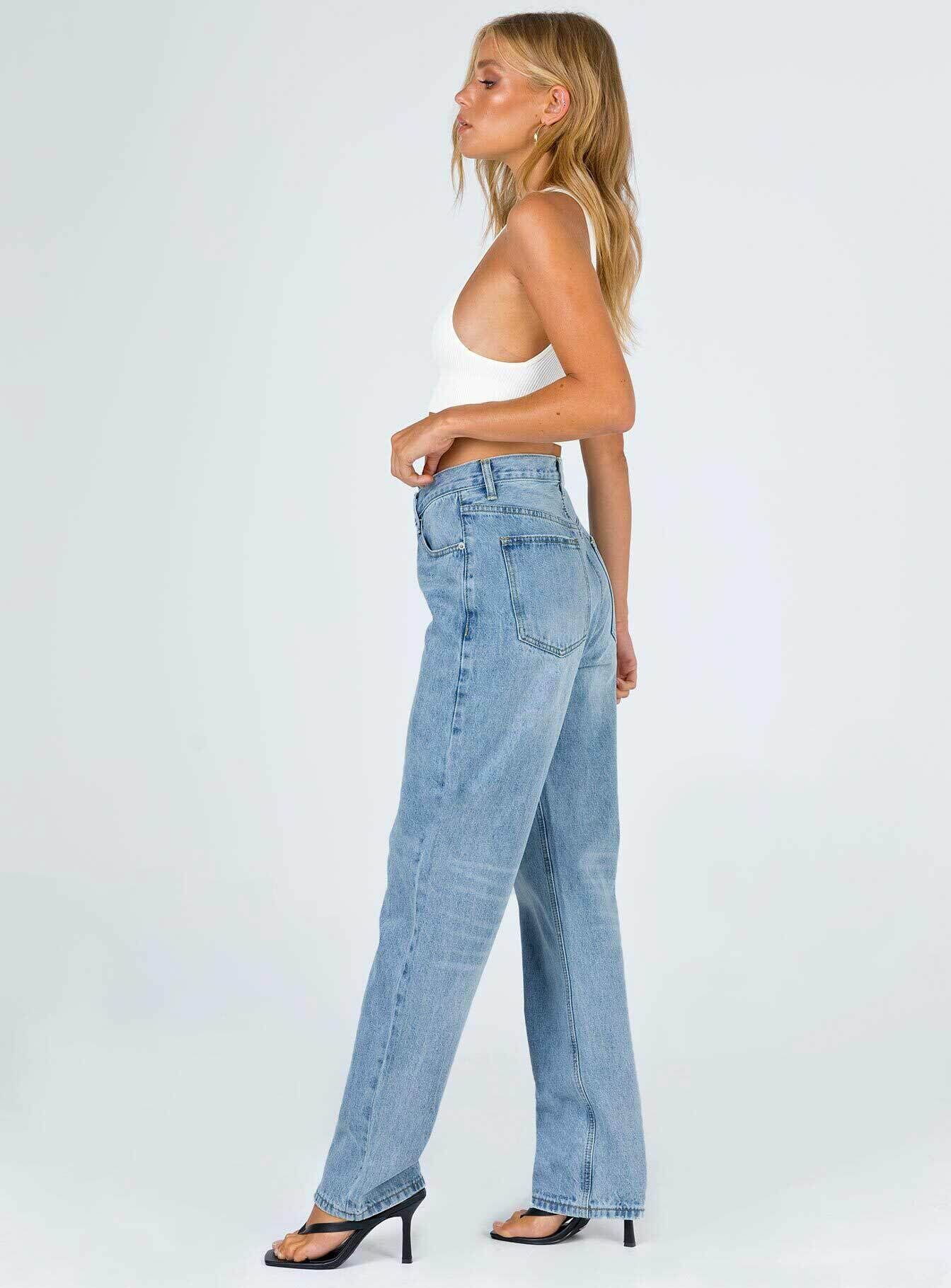 Holly Asymmetric Straight Leg Jean Light Wash Denim Lower Impact sold by Princess Polly product image thumbnail 4