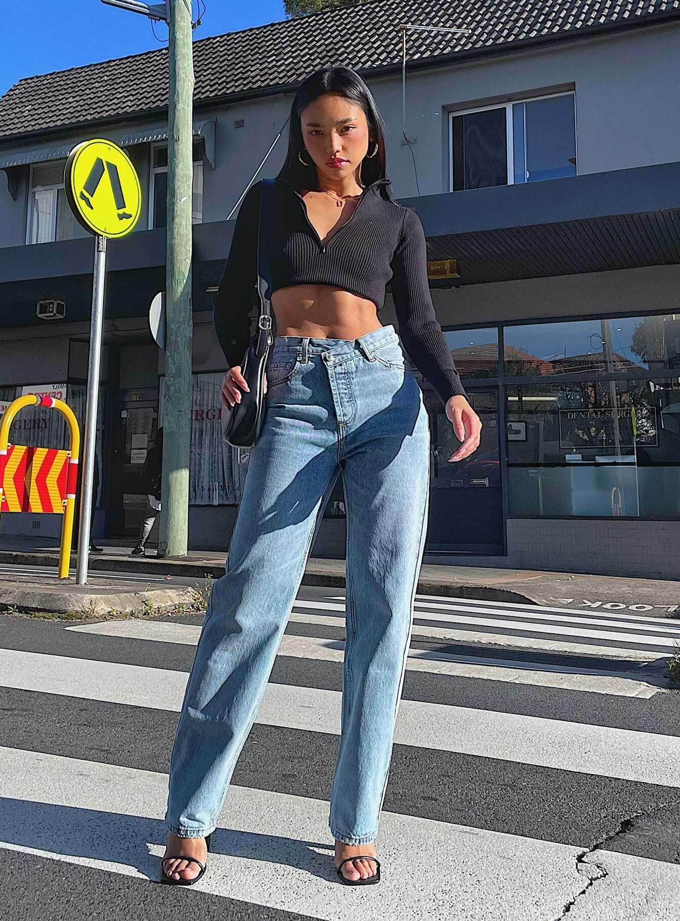 Holly Asymmetric Straight Leg Jean Light Wash Denim Lower Impact sold by Princess Polly product image thumbnail 5