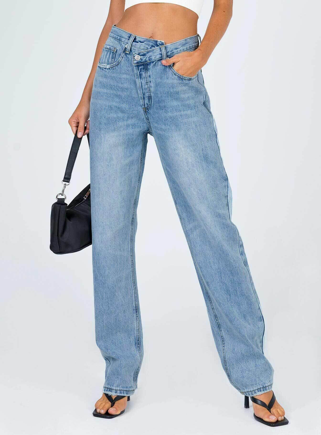 Holly Asymmetric Straight Leg Jean Light Wash Denim Lower Impact sold by Princess Polly product image thumbnail 2