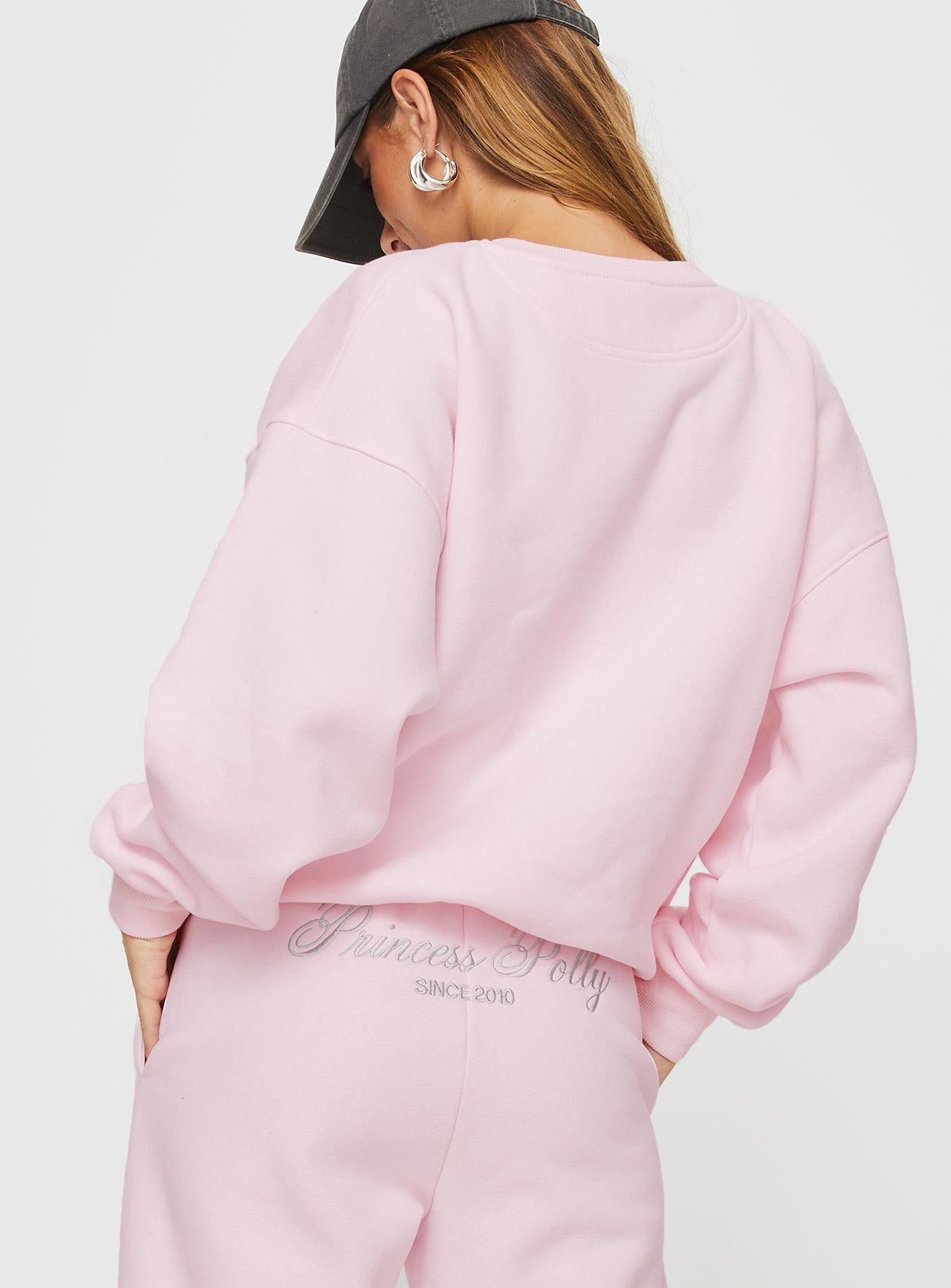 Princess Polly Crew Neck Sweatshirt Script Baby Pink / Grey sold by Princess Polly product image thumbnail 5