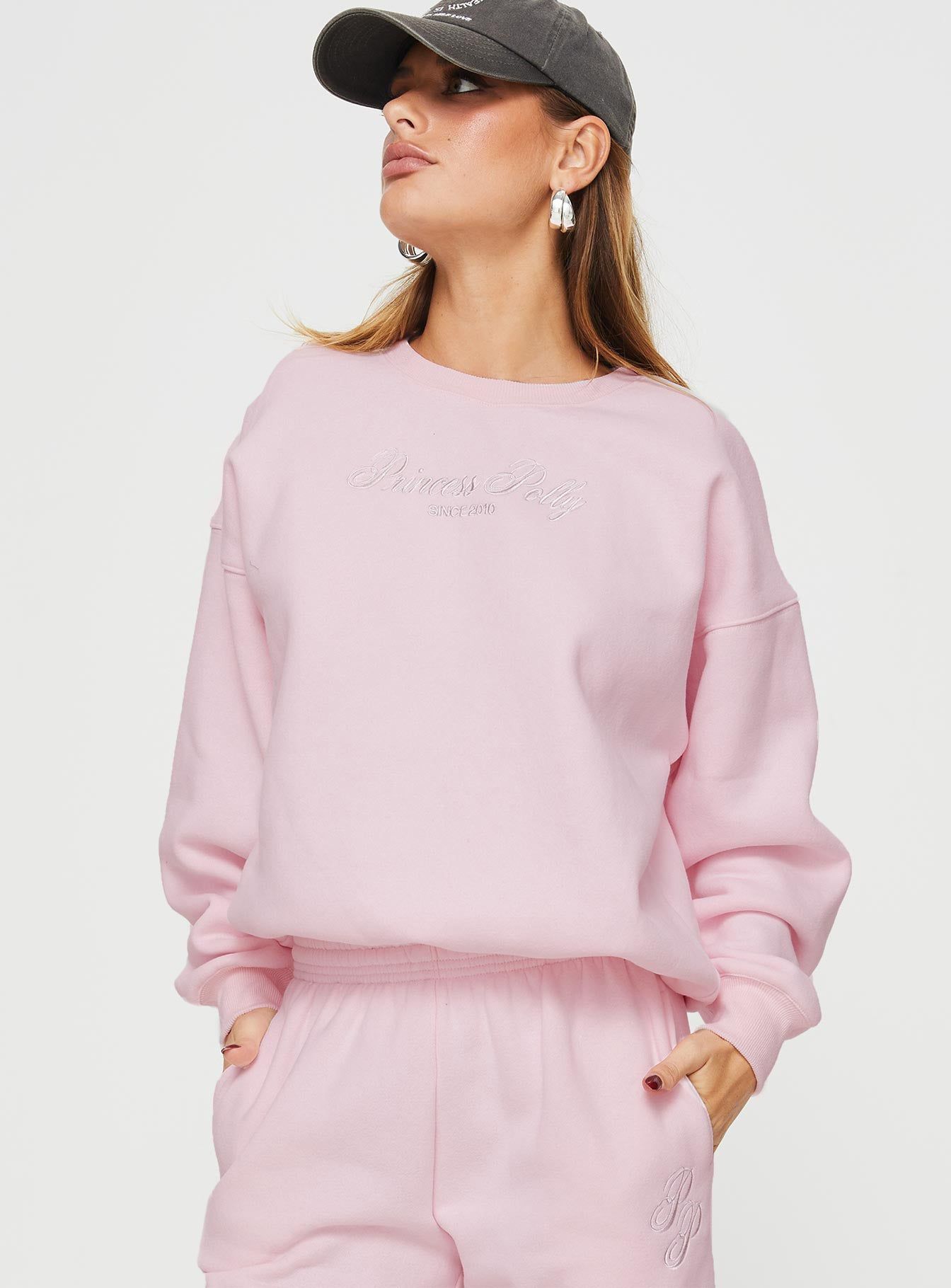 Princess Polly Crew Neck Sweatshirt Script Baby Pink / Grey sold by Princess Polly product image thumbnail 2