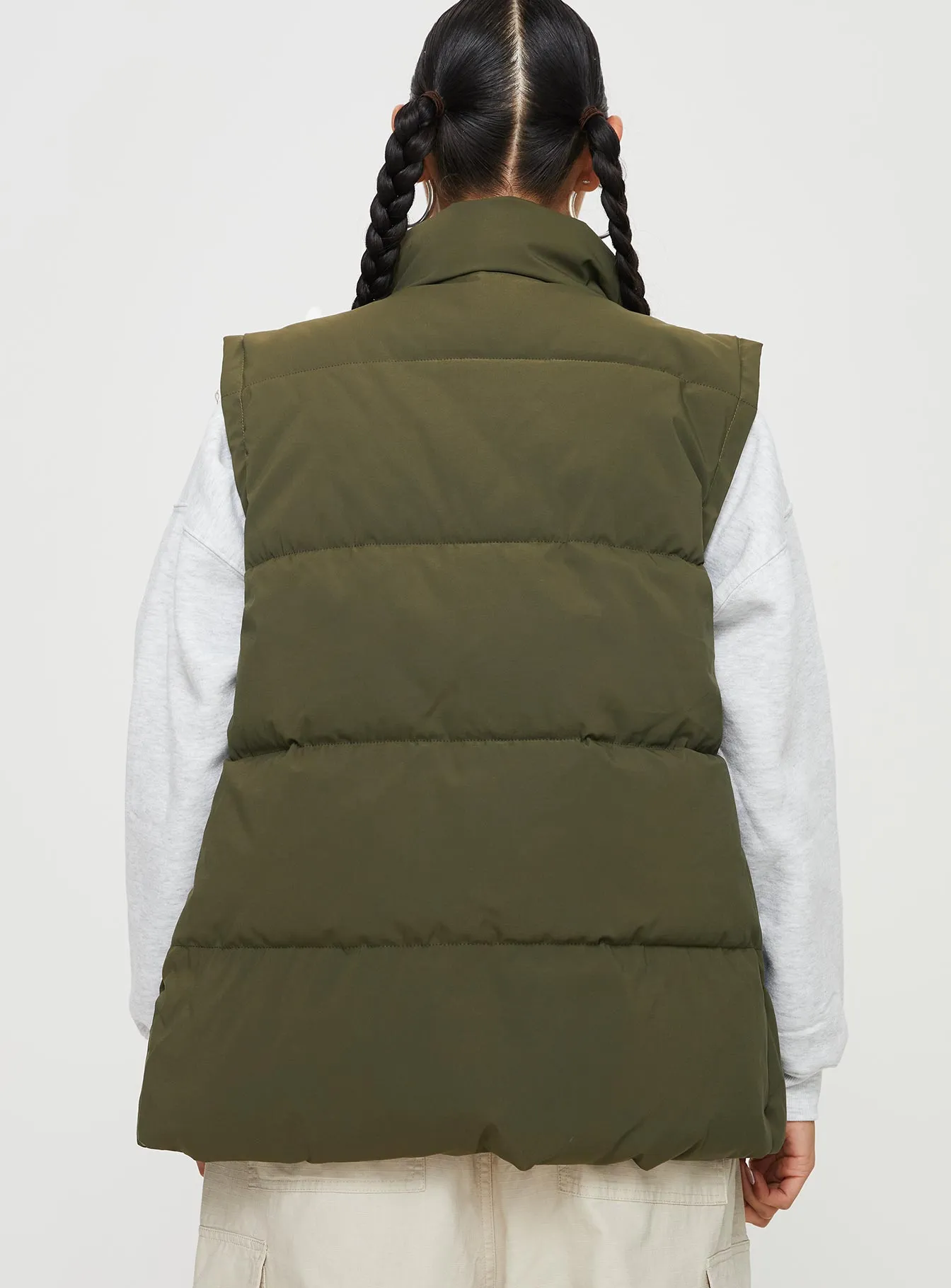 Edison Puffer Vest Olive sold by Princess Polly product image thumbnail 5