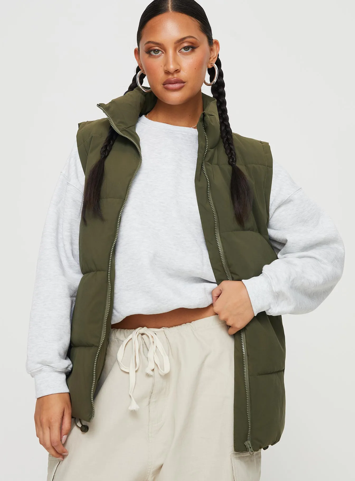 Edison Puffer Vest Olive sold by Princess Polly product image thumbnail 2