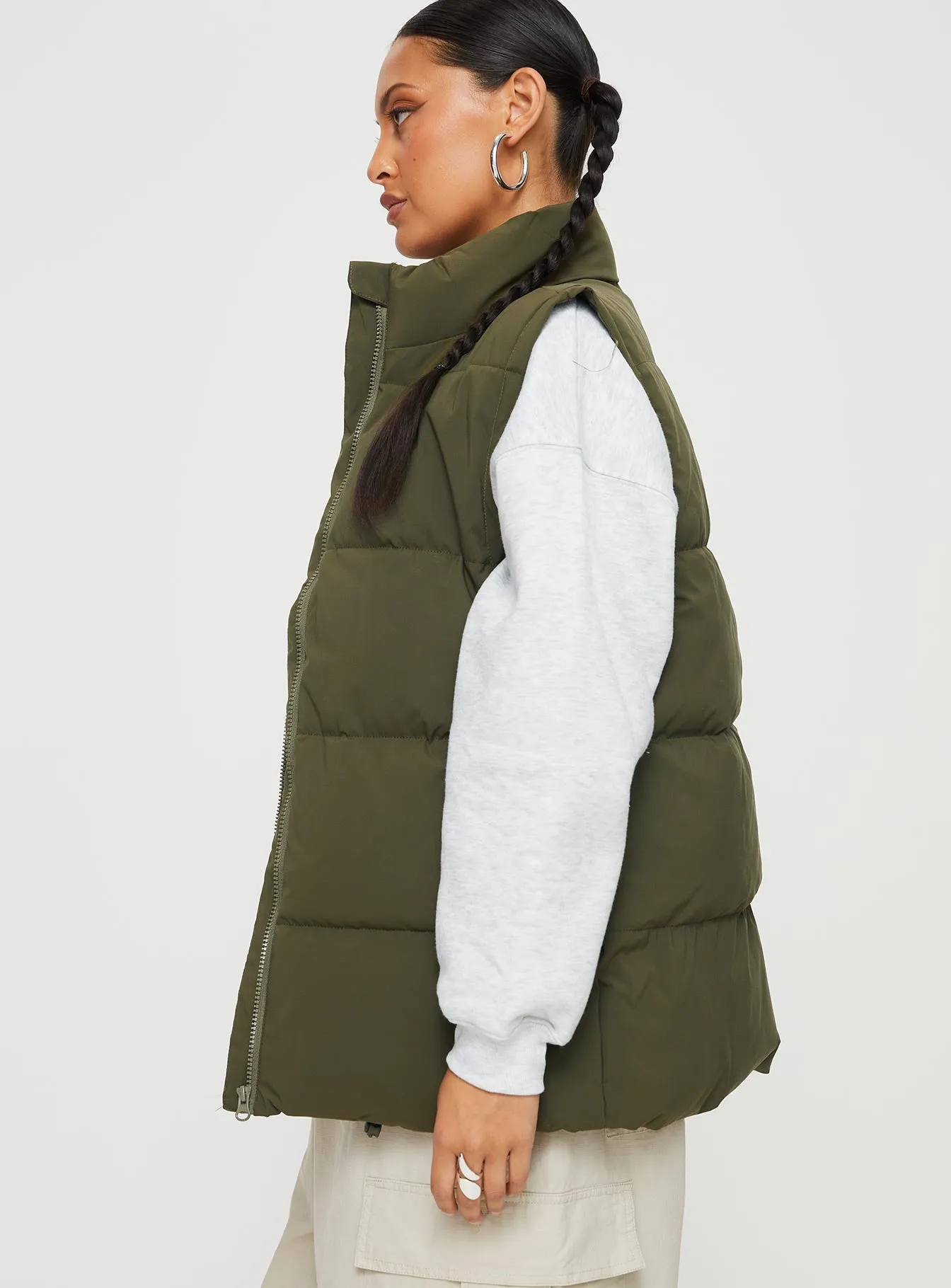 Edison Puffer Vest Olive sold by Princess Polly product image thumbnail 4