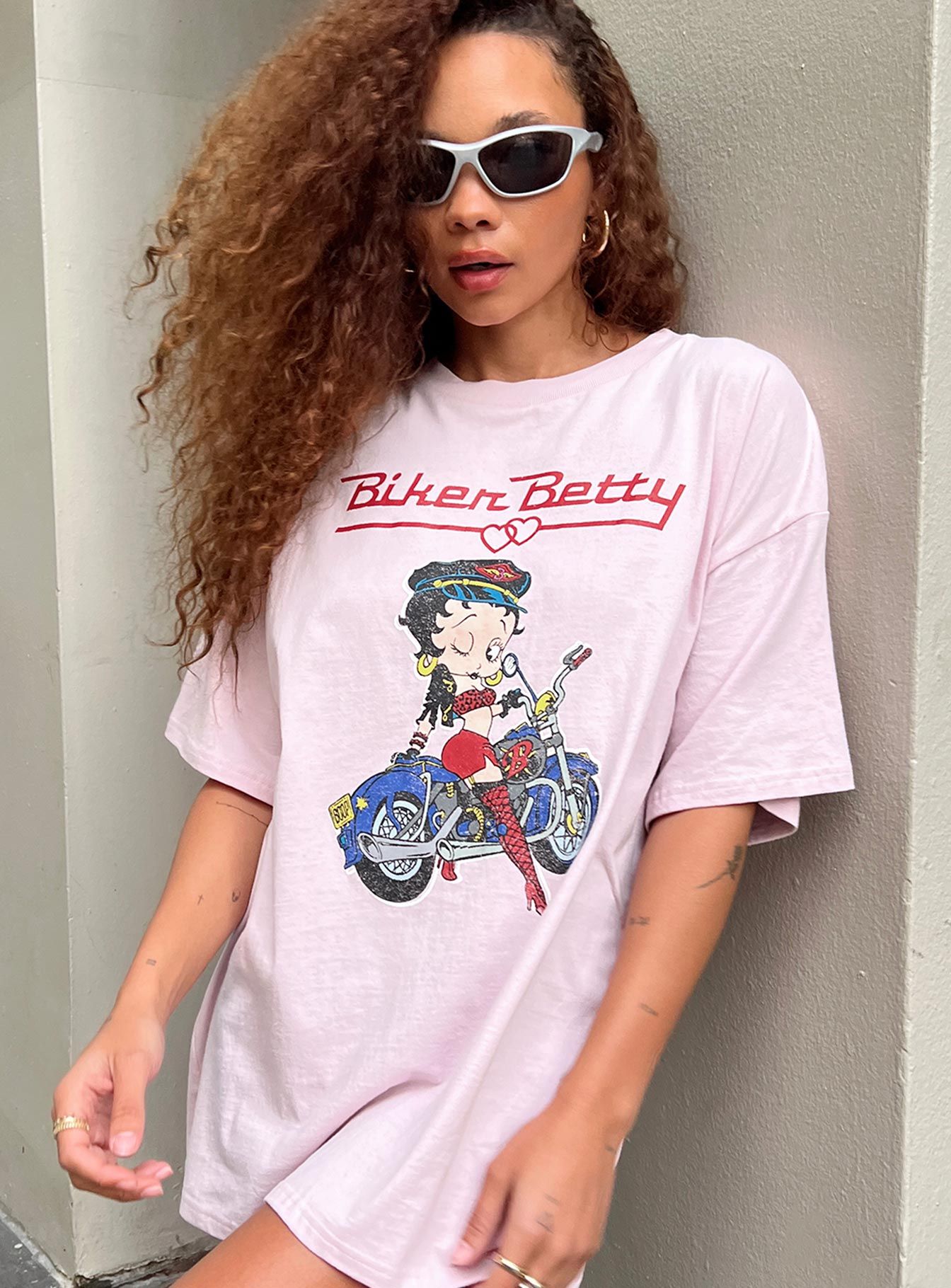 Betty Boop Oversized Biker Tee Pink sold by Princess Polly