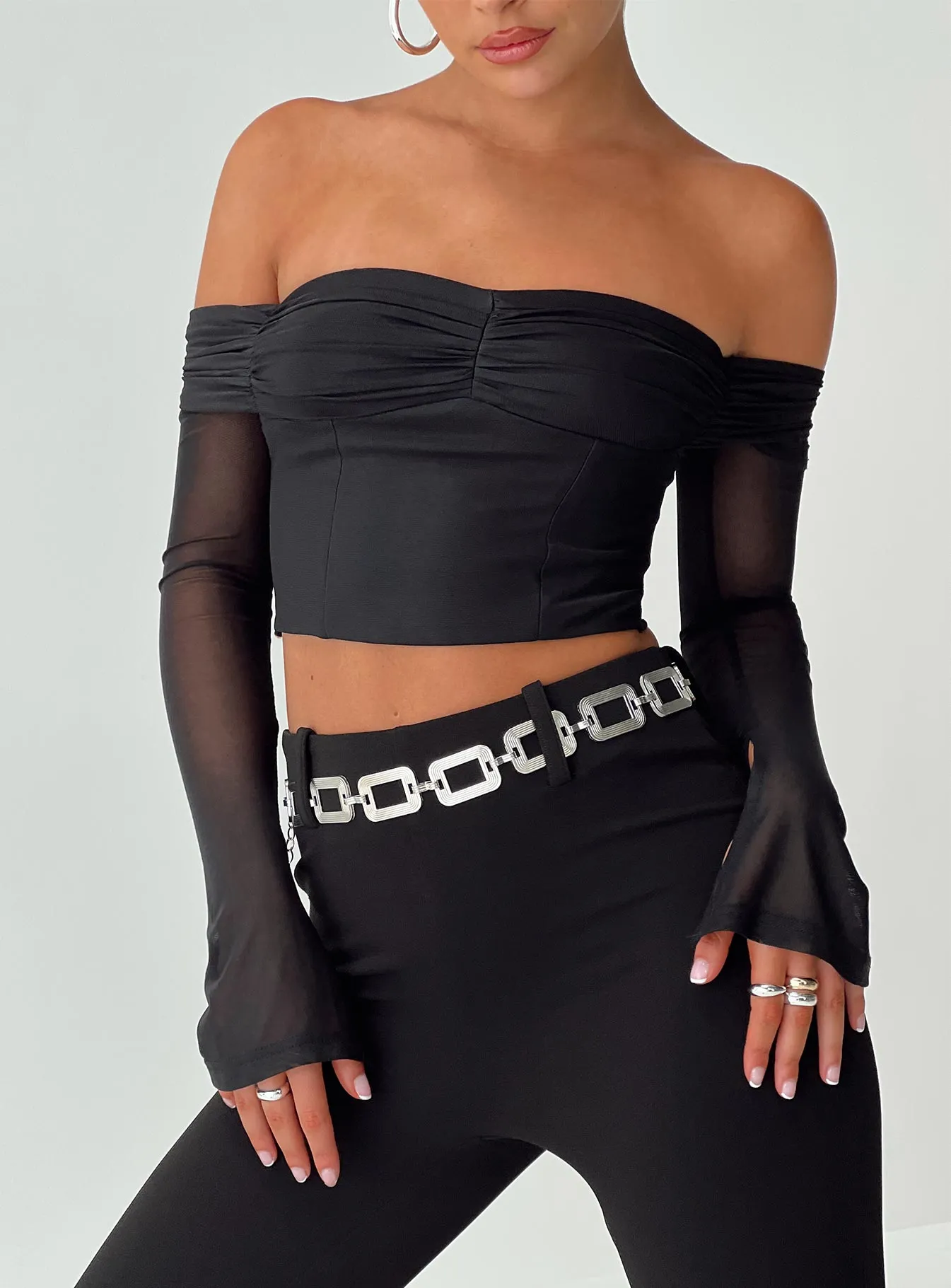 Botello Off The Shoulder Top Black sold by Princess Polly