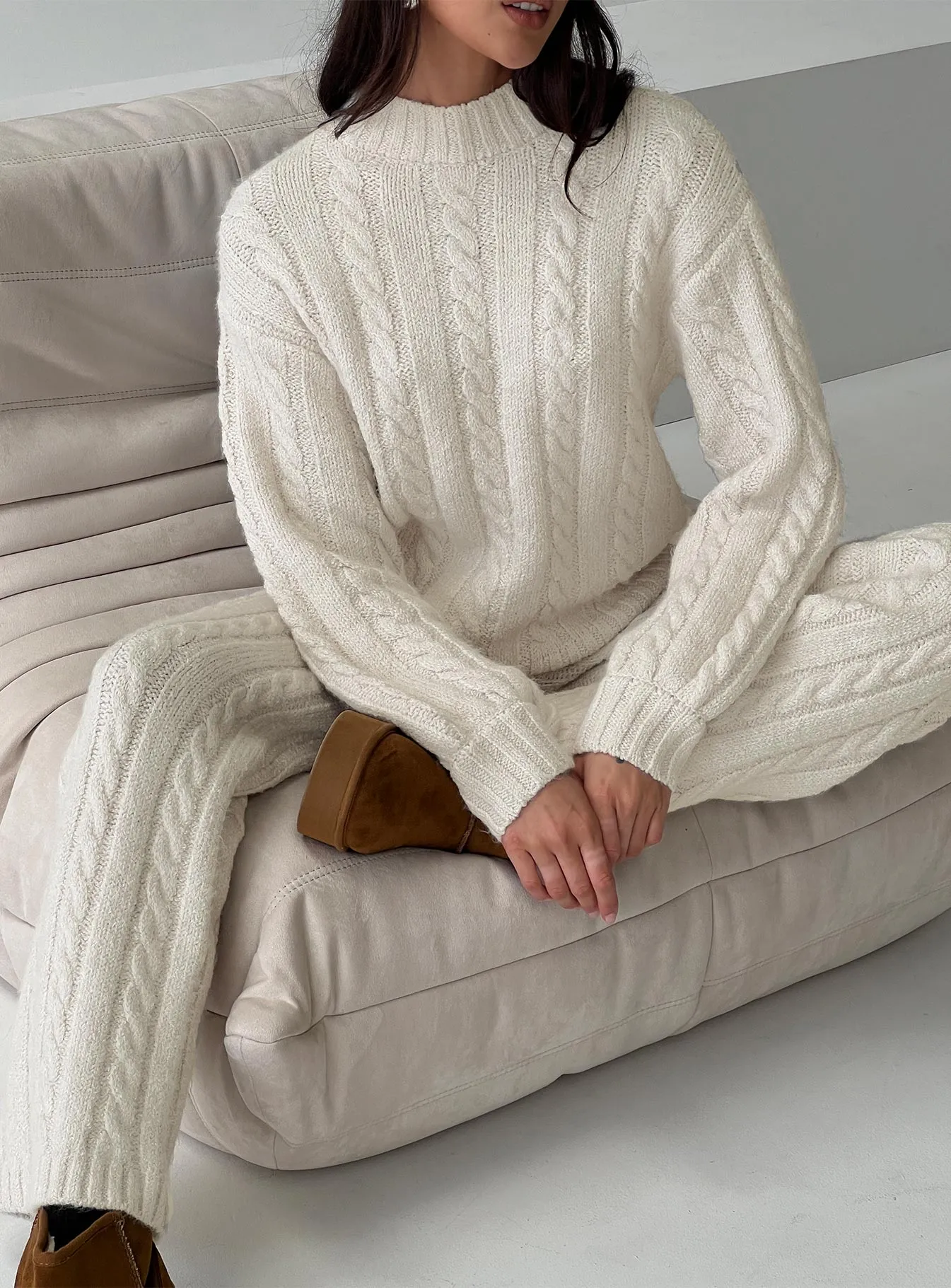 Sharif Cable Knit Sweater Beige sold by Princess Polly