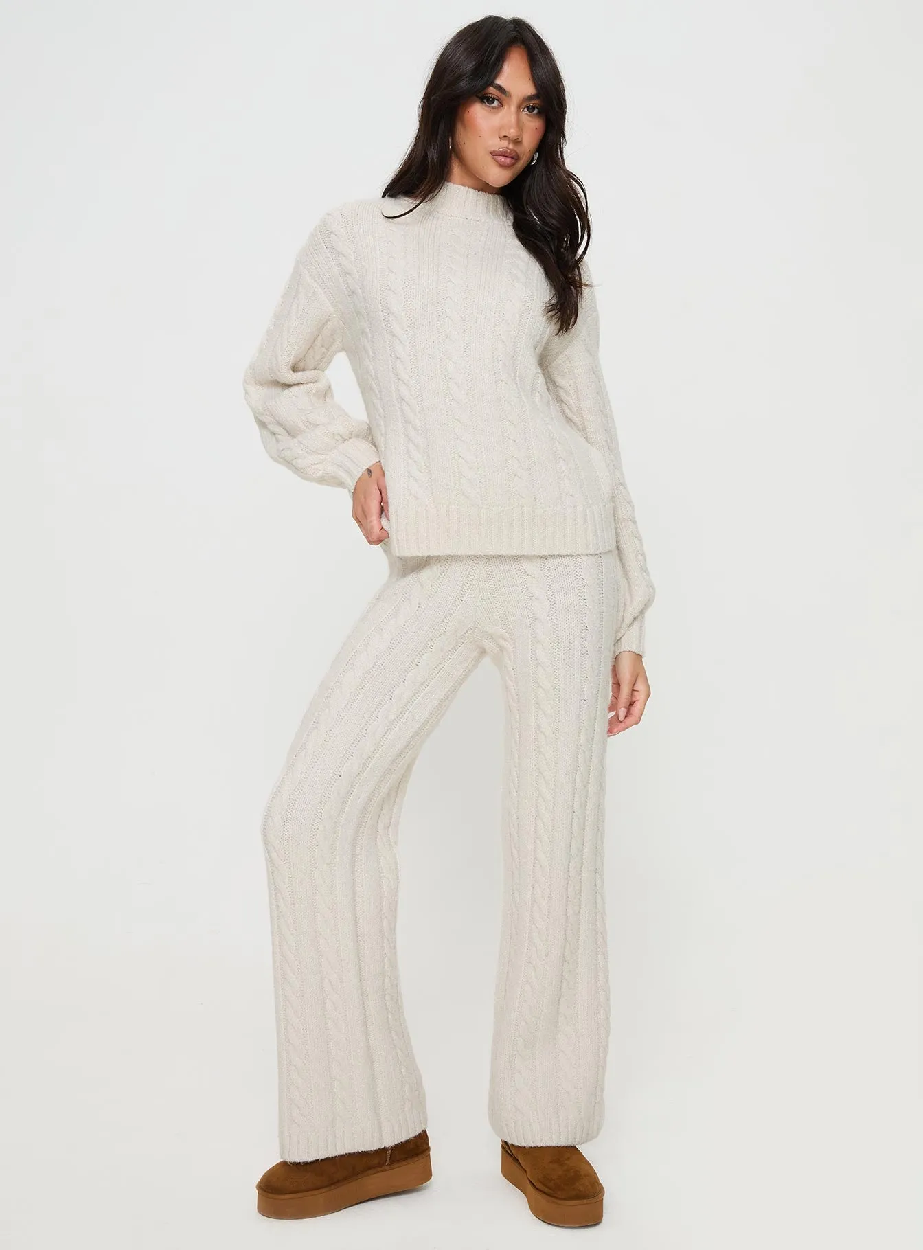 Sharif Cable Knit Sweater Beige sold by Princess Polly product image thumbnail 3