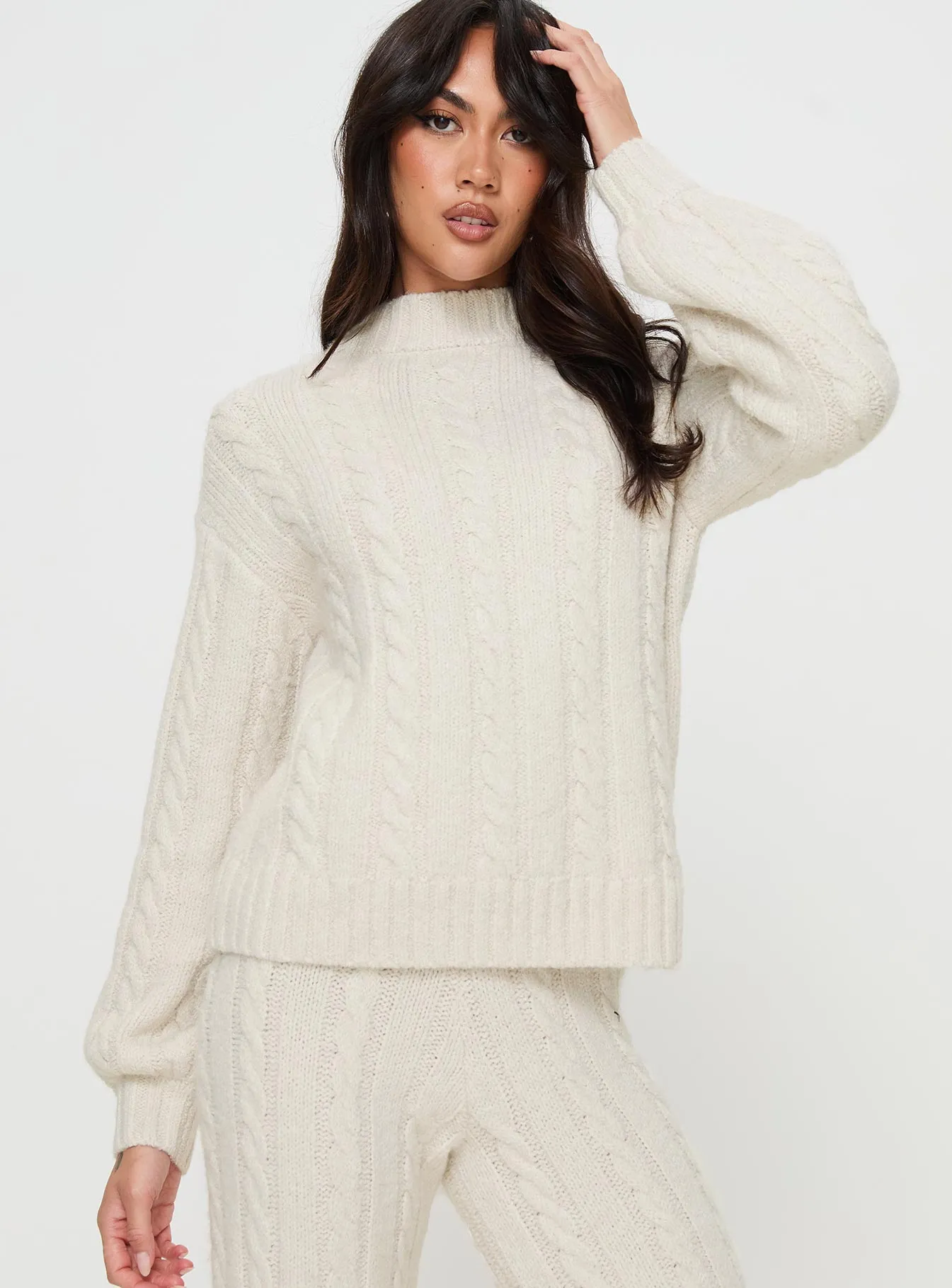 Sharif Cable Knit Sweater Beige sold by Princess Polly product image thumbnail 2