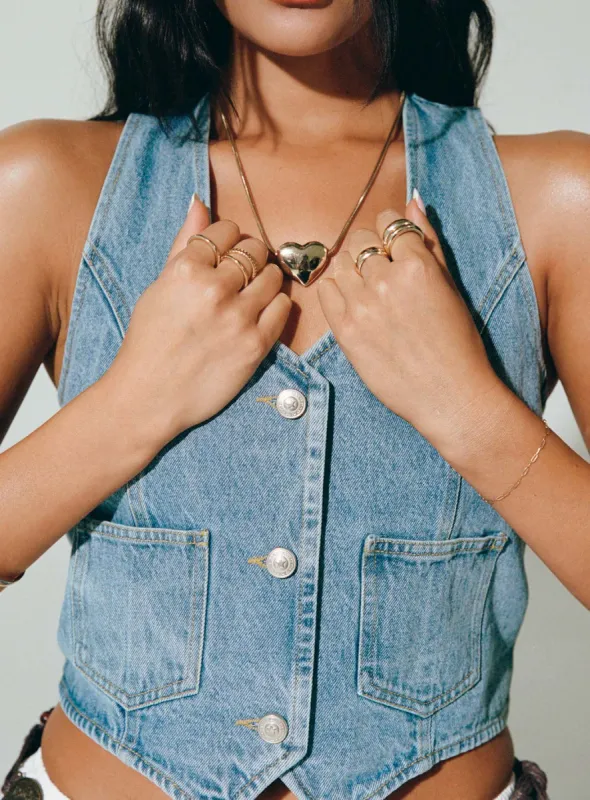 Thayer Denim Vest Top Mid Blue sold by Princess Polly