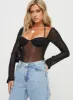 Dyer Sheer Sleeve Bodysuit Black sold by Princess Polly
