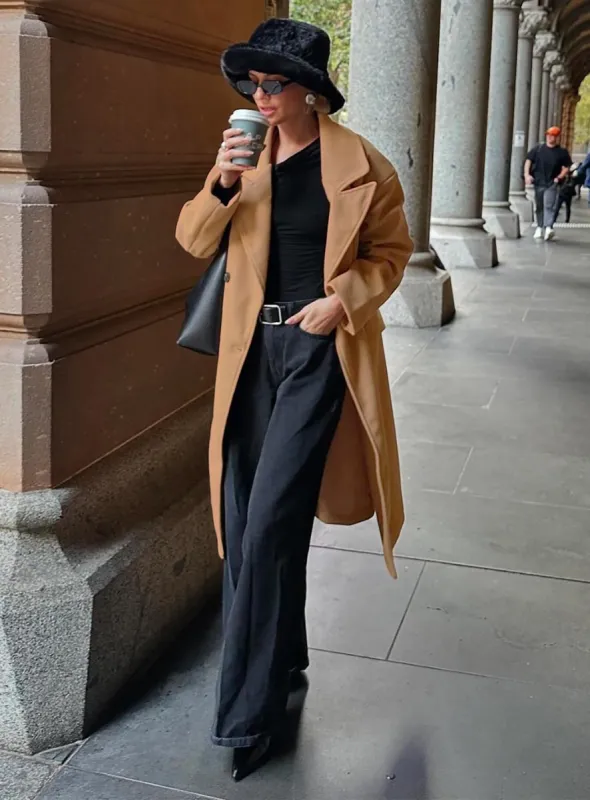 Inferno Longline Coat Camel made by Princess Polly
