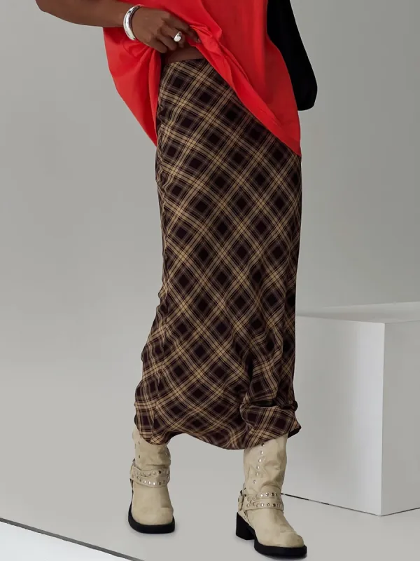 Hayze Maxi Skirt Brown Check sold by Princess Polly
