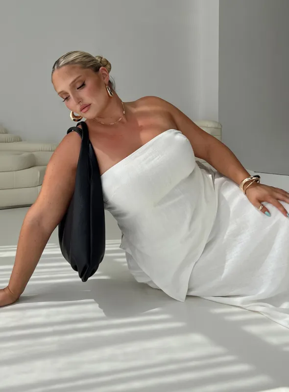 Birdie Asymmetric Linen Blend Top White Curve sold by Princess Polly