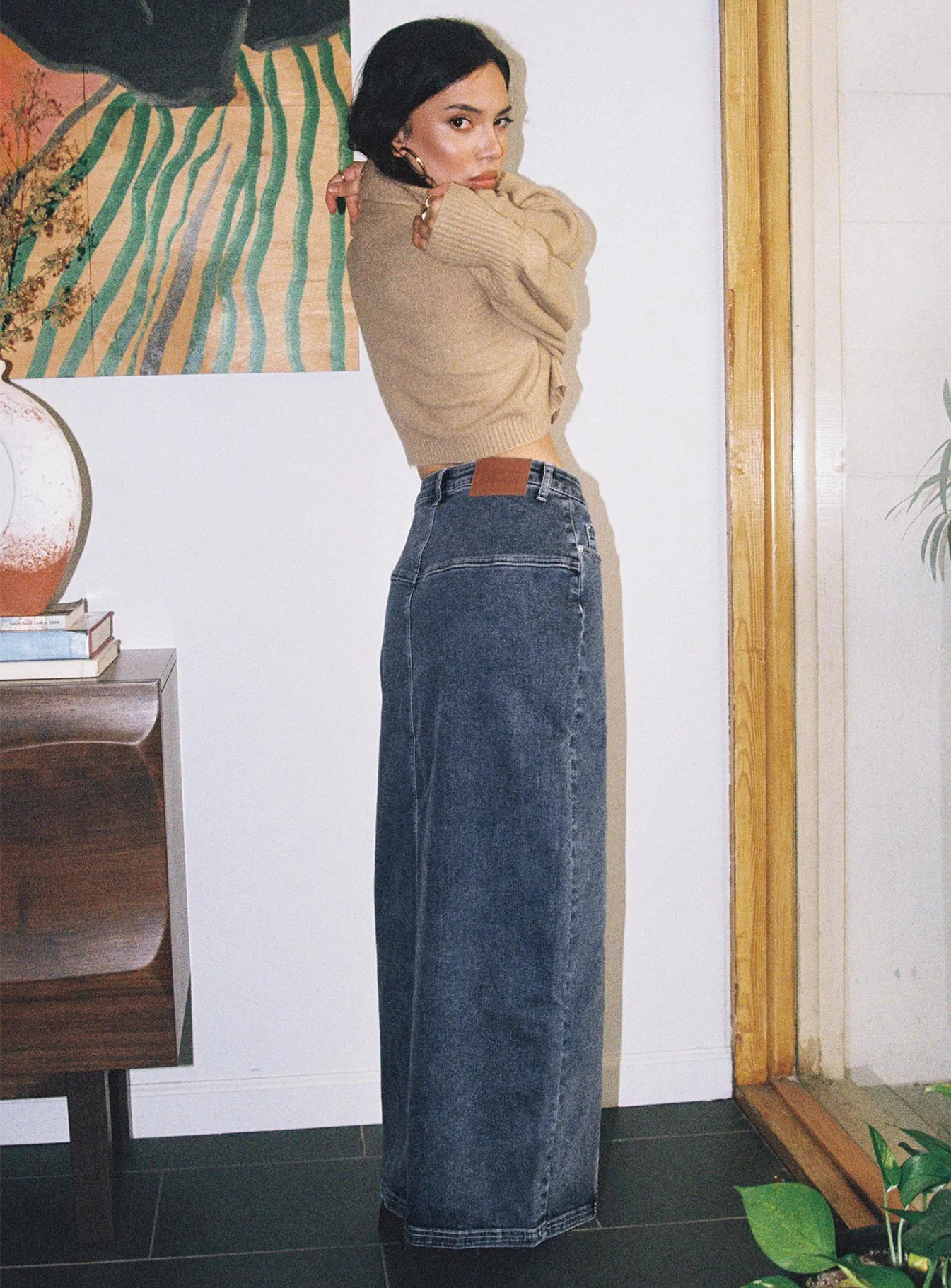 Batkins Maxi Skirt Dark Wash Denim Petite sold by Princess Polly