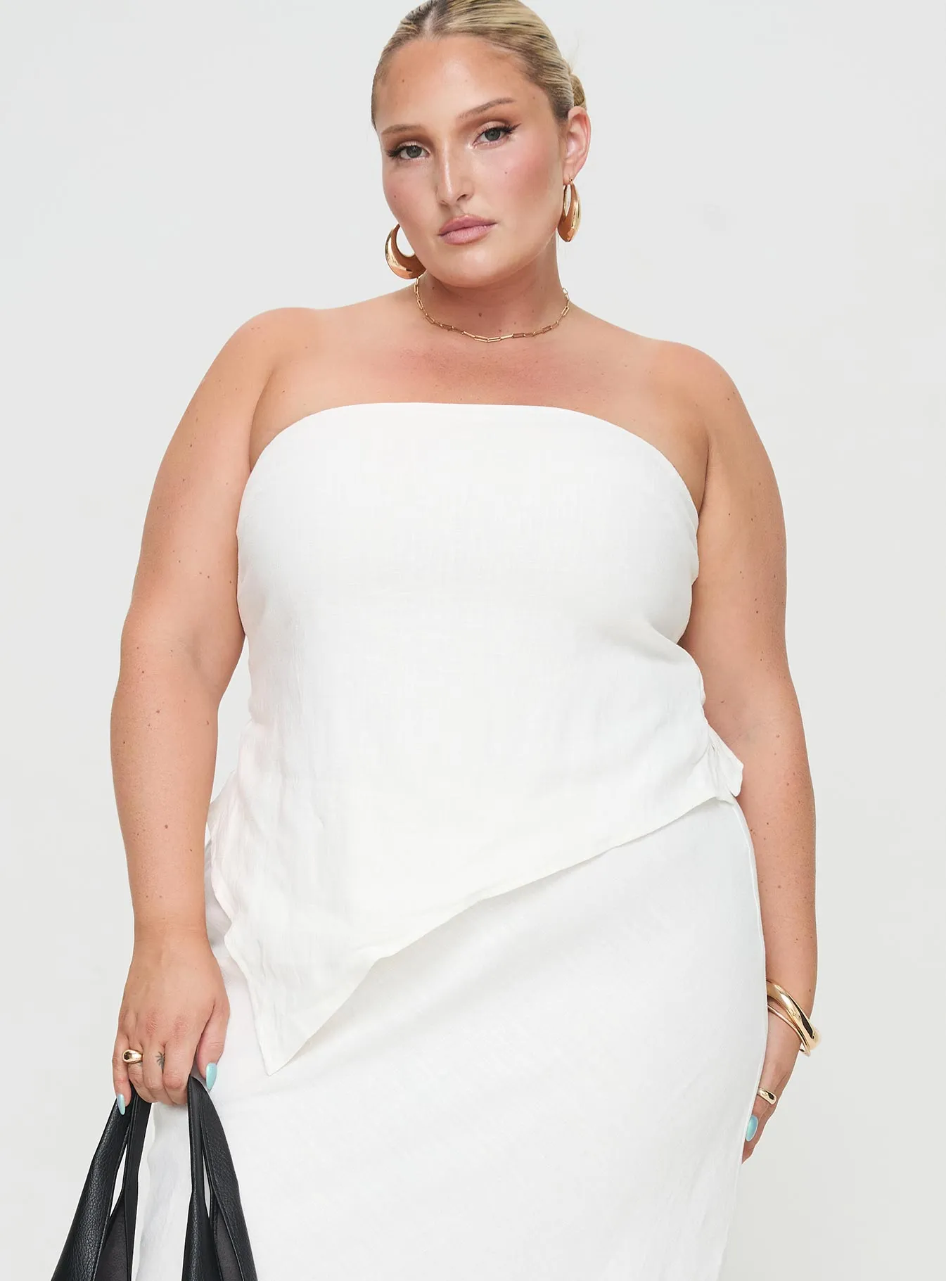 Birdie Asymmetric Linen Blend Top White Curve sold by Princess Polly product image thumbnail 2