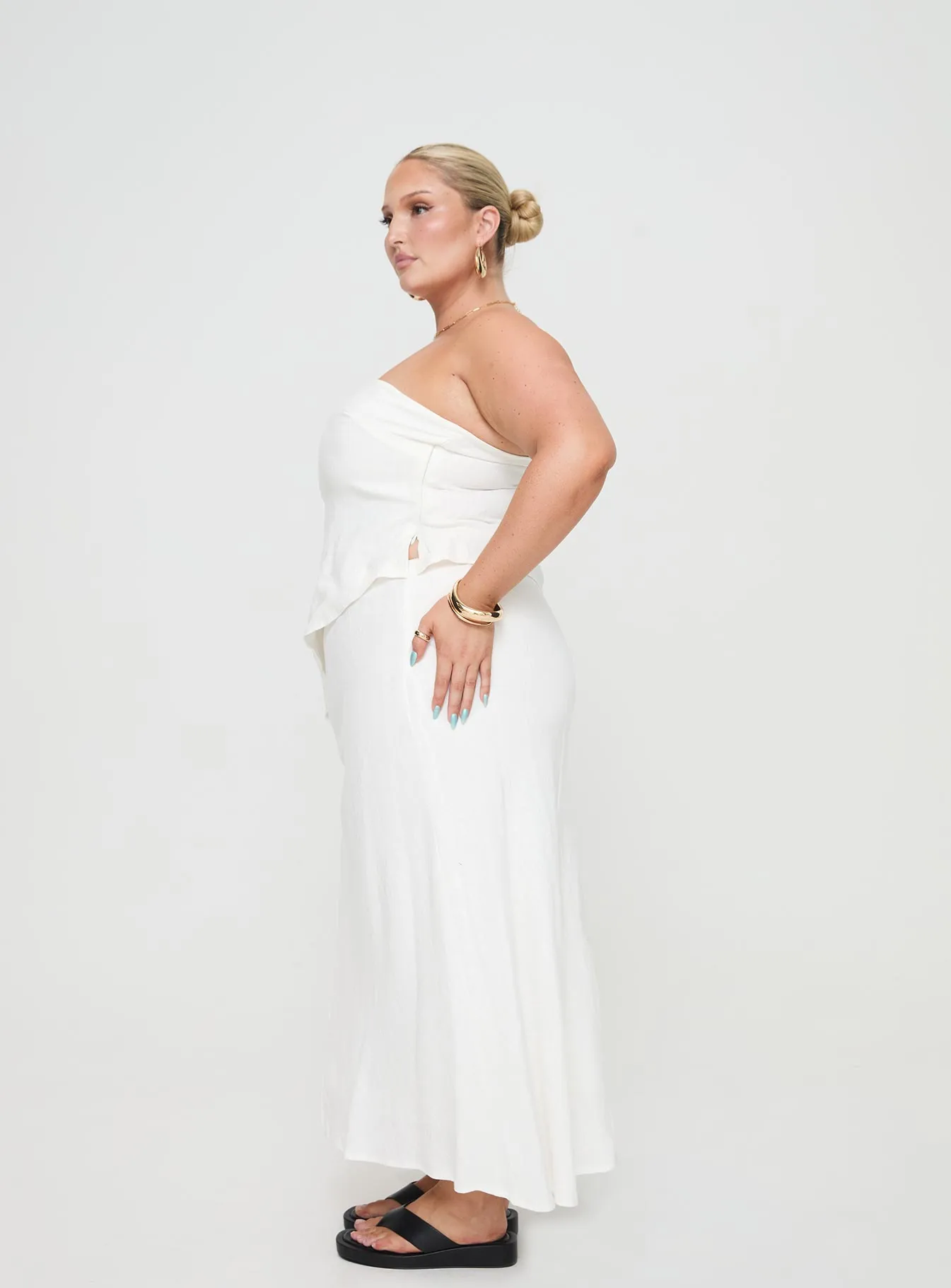 Birdie Asymmetric Linen Blend Top White Curve sold by Princess Polly product image thumbnail 4