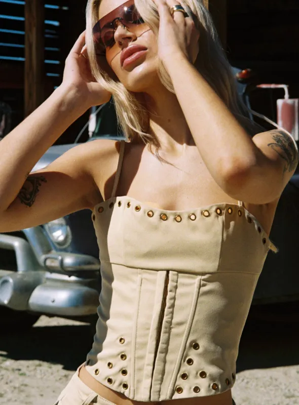 Alinzia Eyelet Corset Top Beige sold by Princess Polly