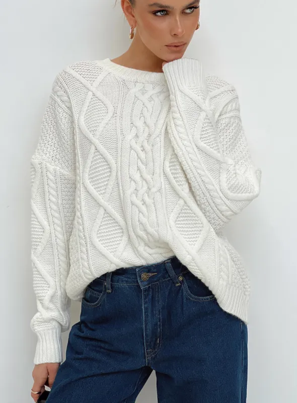 Canlish Cable Sweater Cream Lower Impact sold by Princess Polly