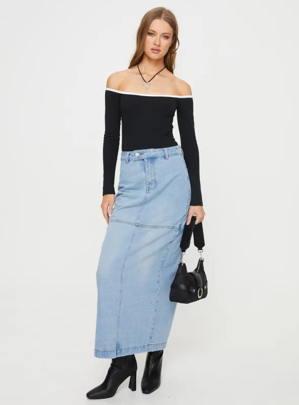 Markanna Denim Midi Skirt Light Wash sold by Princess Polly
