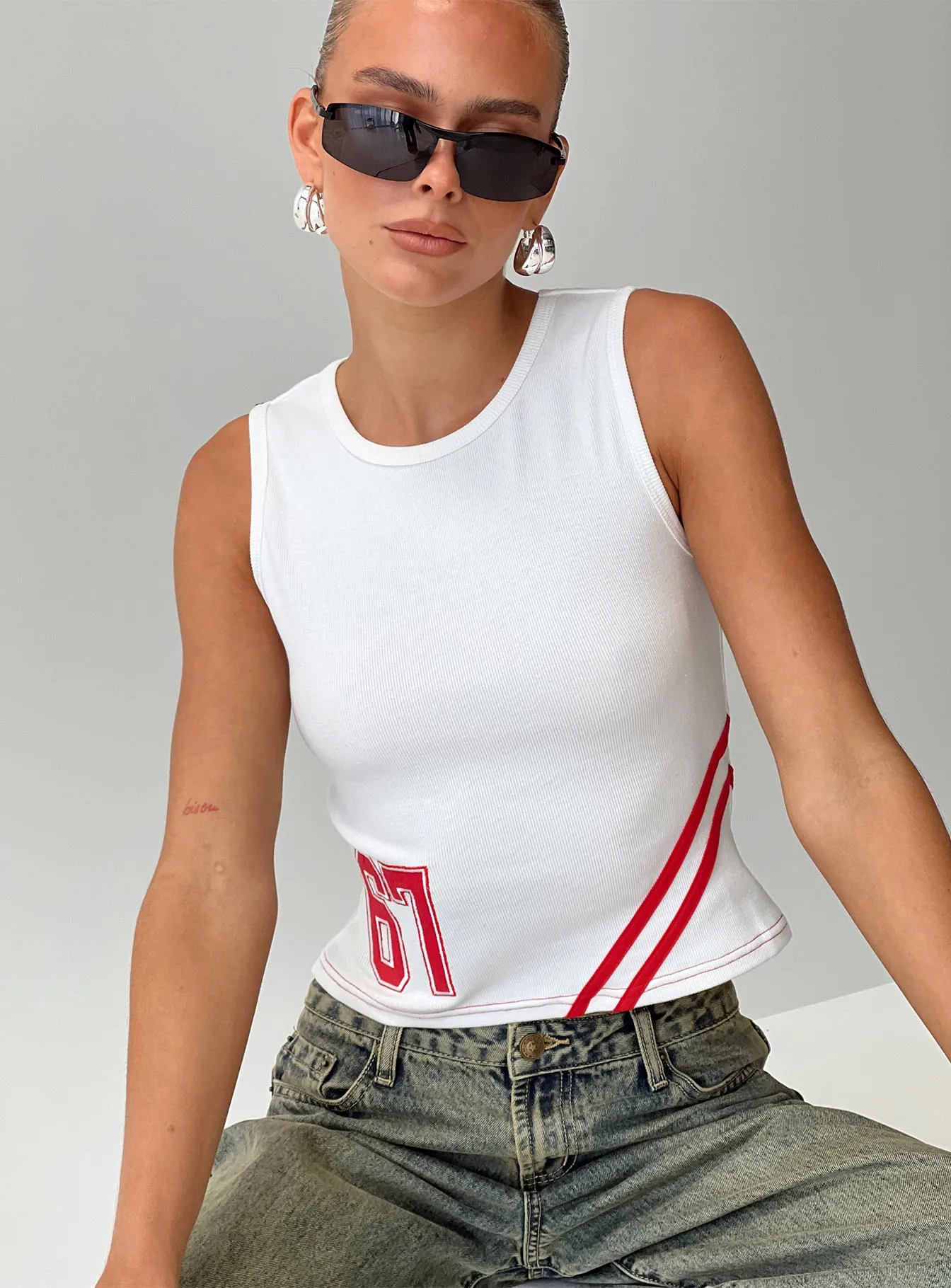 Fast 67 Tank Top White / Red sold by Princess Polly