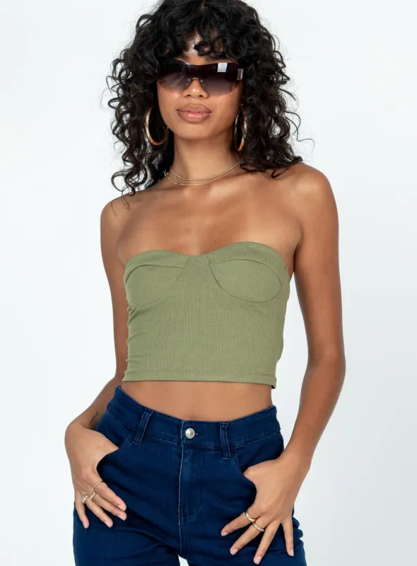 Henney Strapless Top Khaki sold by Princess Polly