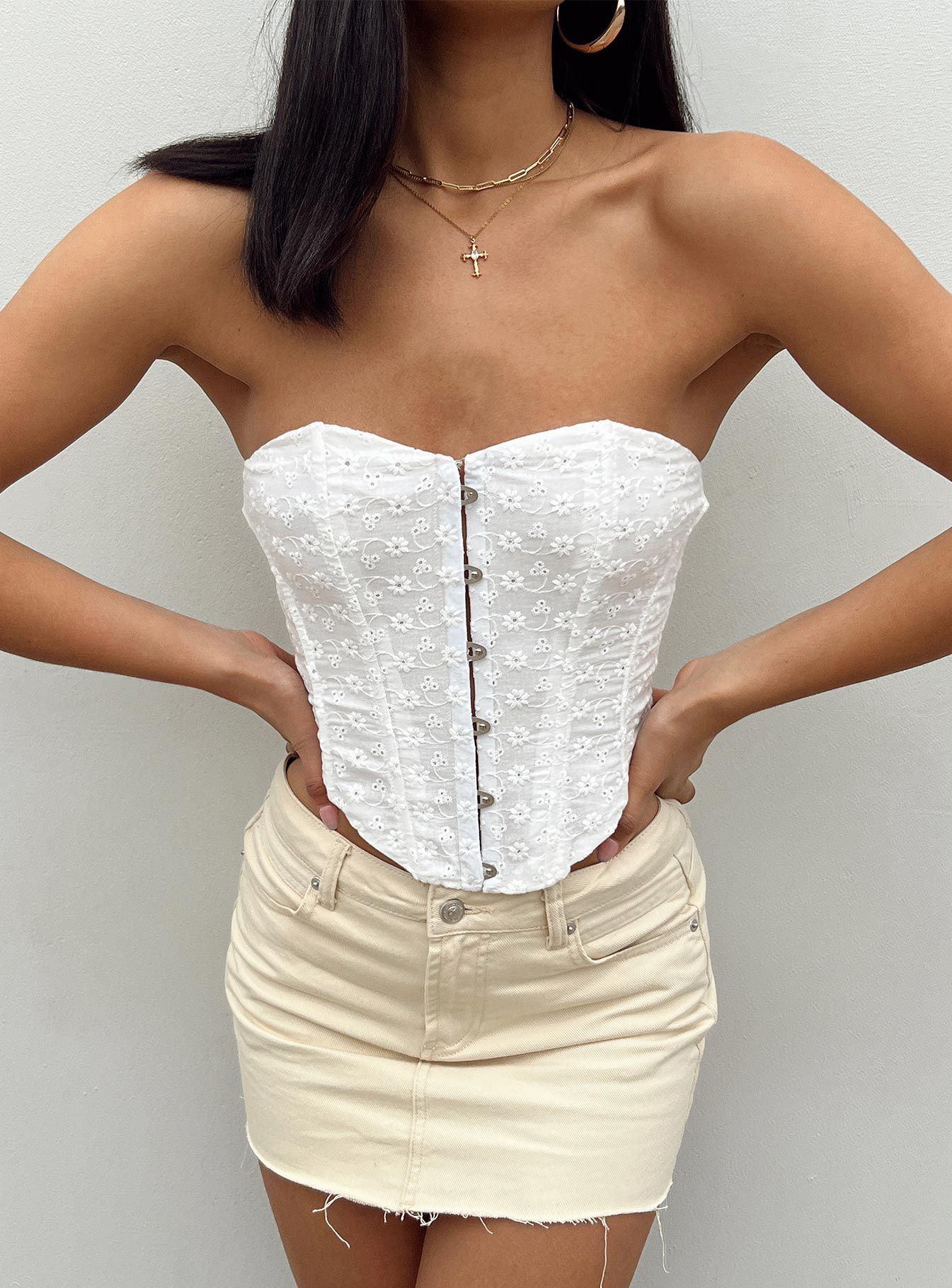 In the Moment Strapless Top White Broderie sold by Princess Polly