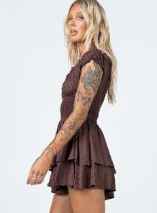 The Love Galore Romper Brown sold by Princess Polly