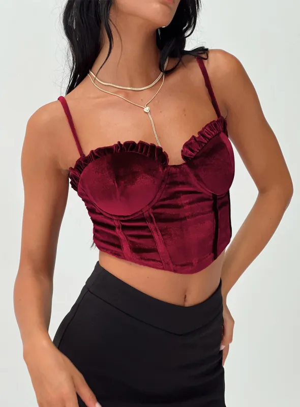 Briddell Velvet Corset Top Red sold by Princess Polly