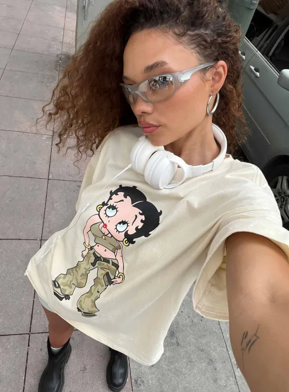 Betty Boop Camo Girl Oversized Tee Beige sold by Princess Polly