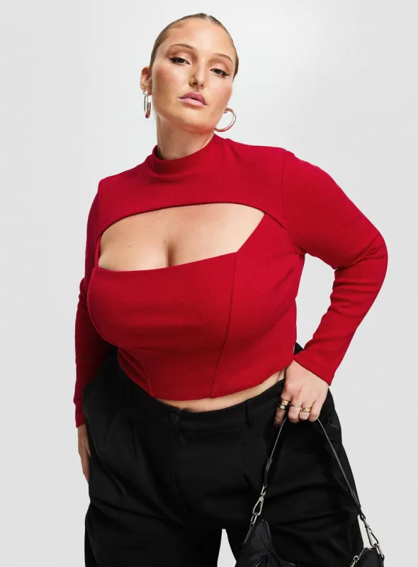 Cathey Long Sleeve Corset Top Red Curve sold by Princess Polly