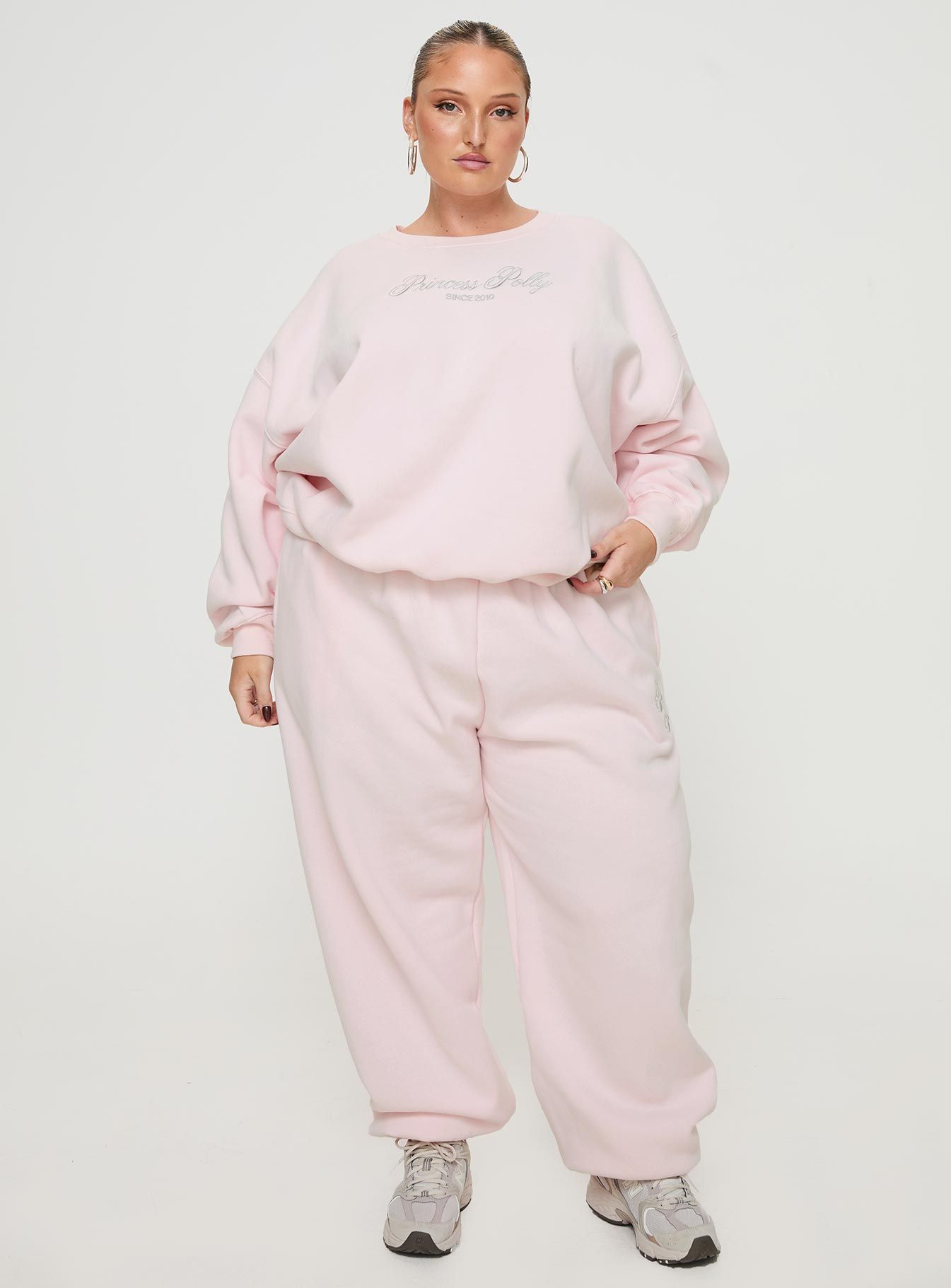 Princess Polly Crew Neck Sweatshirt Script Baby Pink / Grey Curve sold by Princess Polly product image thumbnail 3