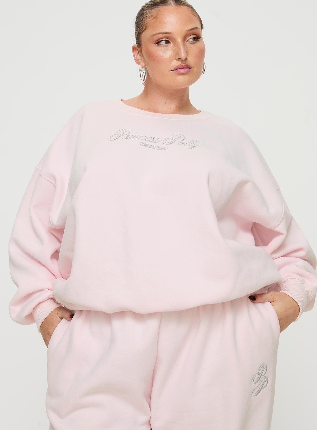 Princess Polly Crew Neck Sweatshirt Script Baby Pink / Grey Curve sold by Princess Polly product image thumbnail 2