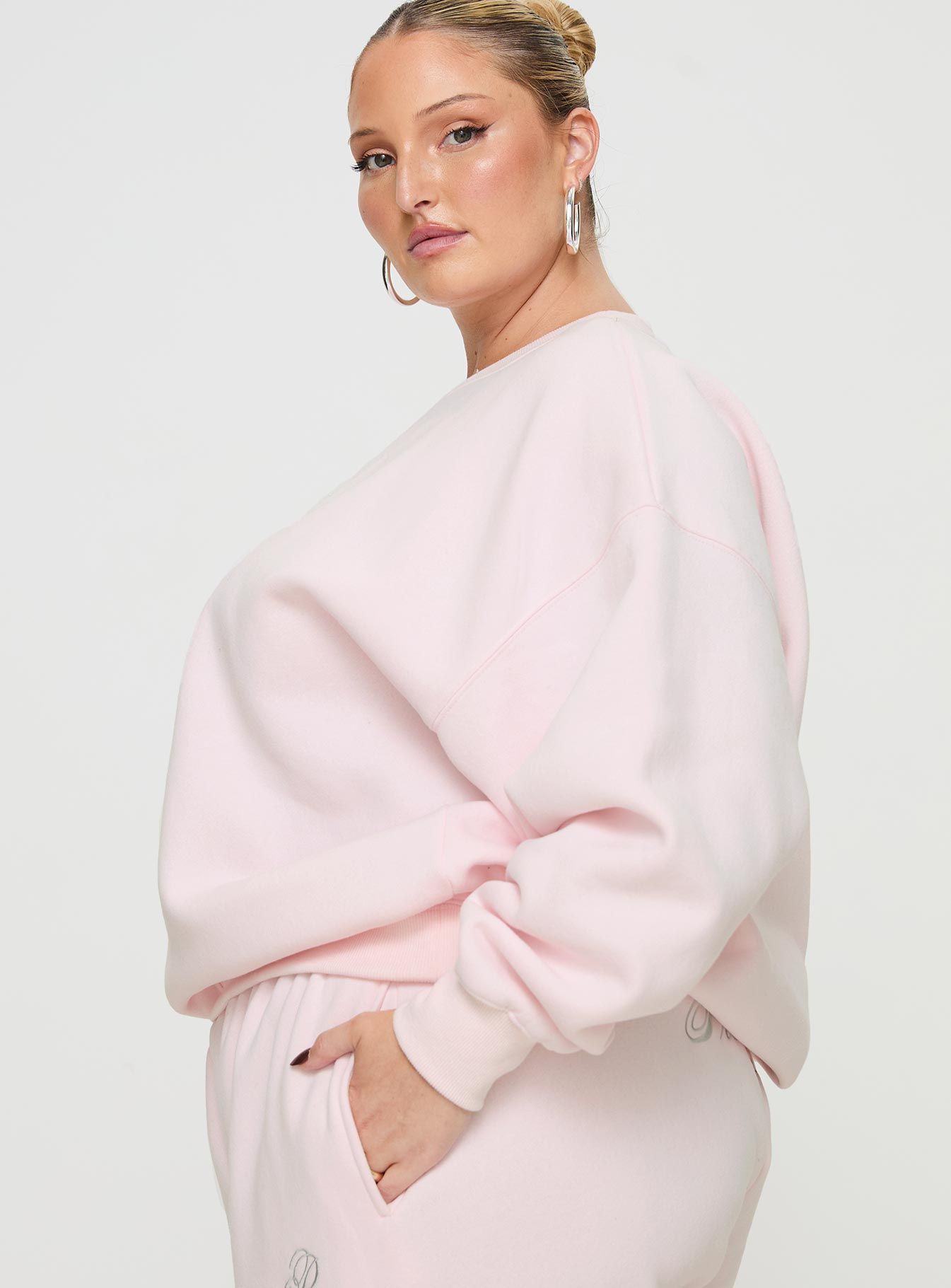 Princess Polly Crew Neck Sweatshirt Script Baby Pink / Grey Curve sold by Princess Polly product image thumbnail 4