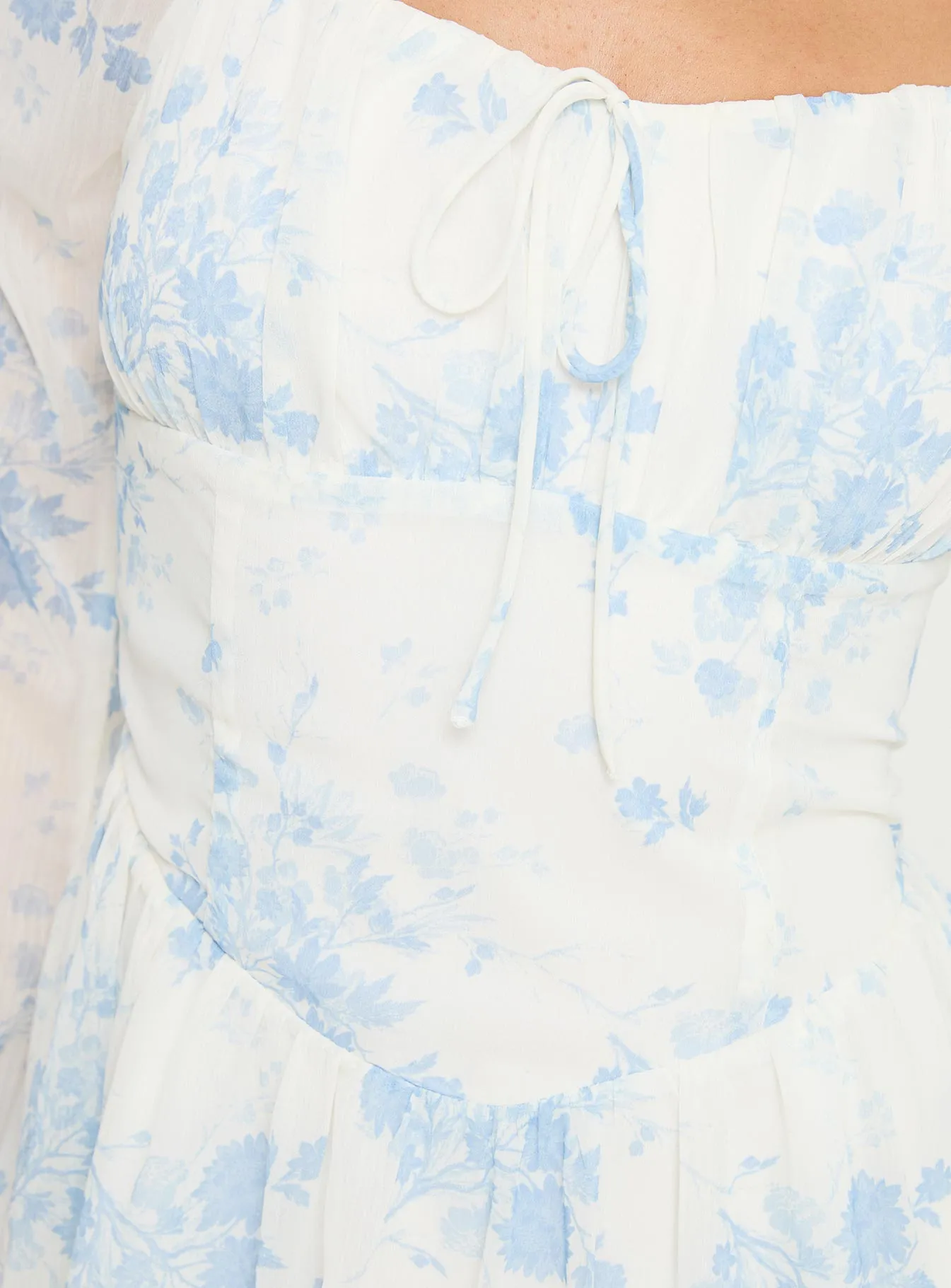 Robertstone Long Sleeve Mini Dress White / Blue Floral sold by Princess Polly product image thumbnail 5