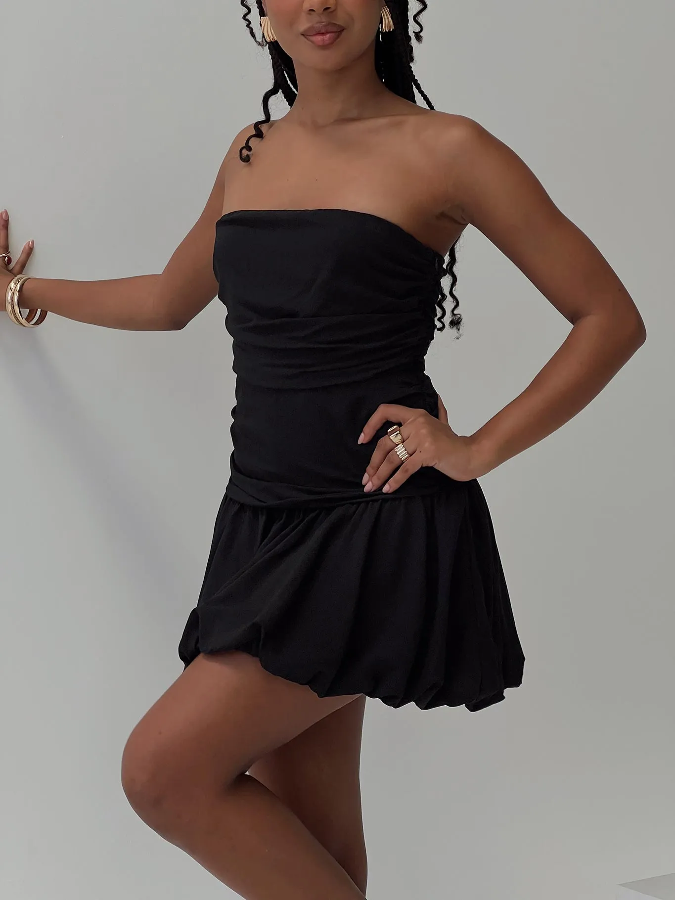 Glamour Girl Strapless Bubble Hem Mini Dress Black sold by Princess Polly