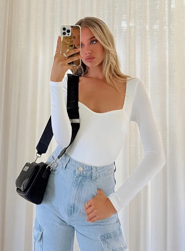 Alberta Long Sleeve Bodysuit White sold by Princess Polly