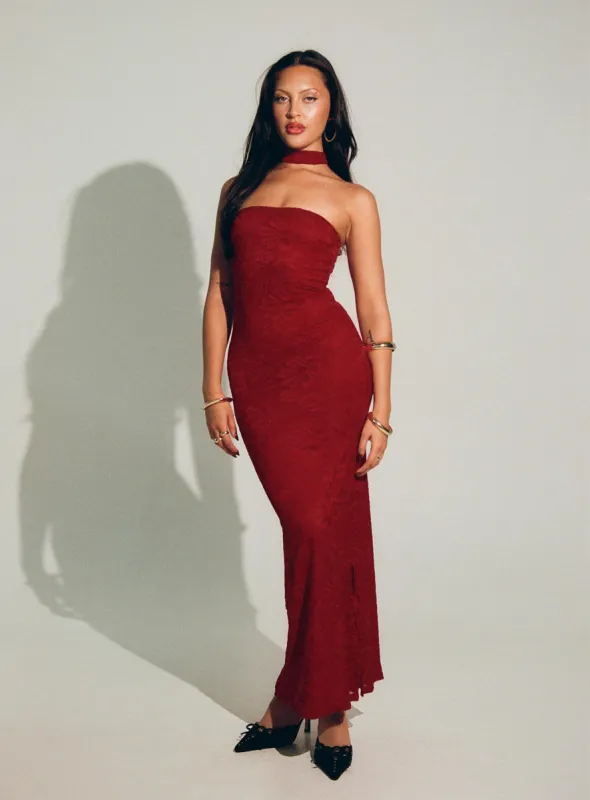 Melantha Strapless Maxi Dress Red sold by Princess Polly