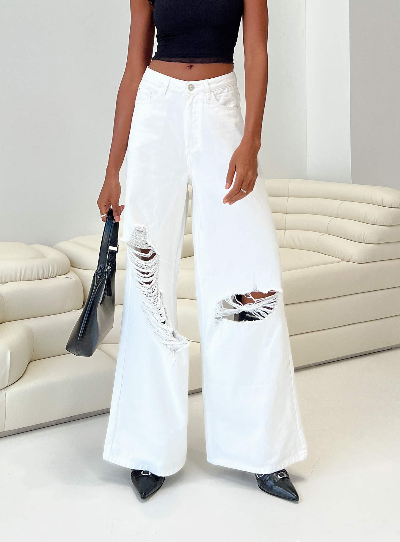 Chavez Wide Leg Jeans White Denim sold by Princess Polly