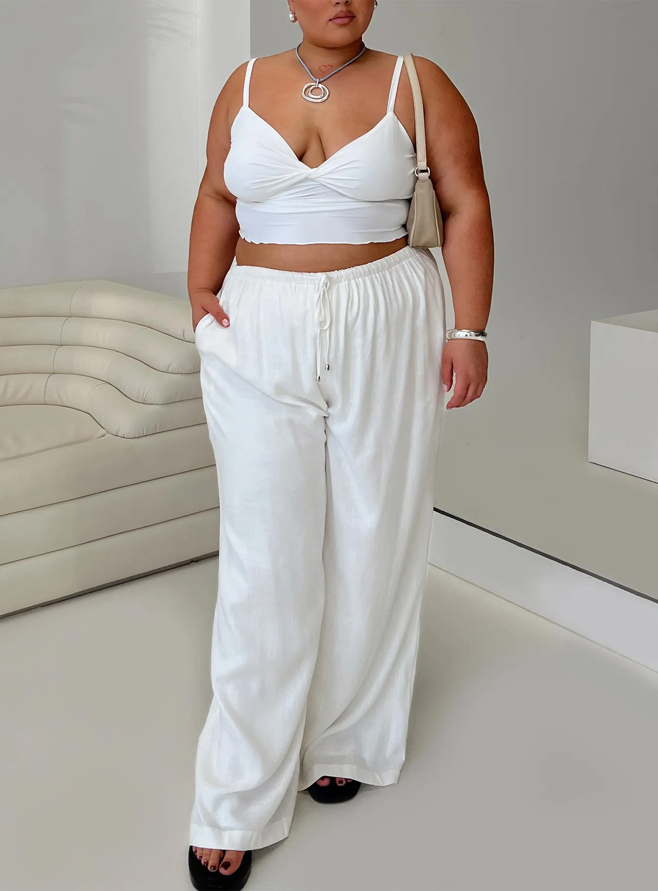 Ogilvie Linen Blend Pants White Curve sold by Princess Polly