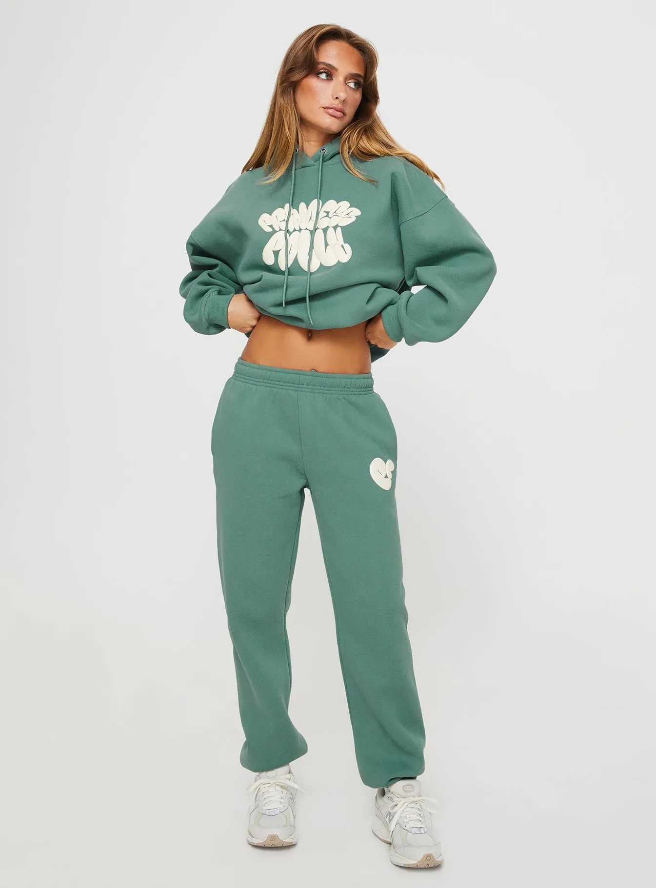Princess Polly Track Pants Bubble Text Sage / Eggshell sold by Princess Polly product image thumbnail 3