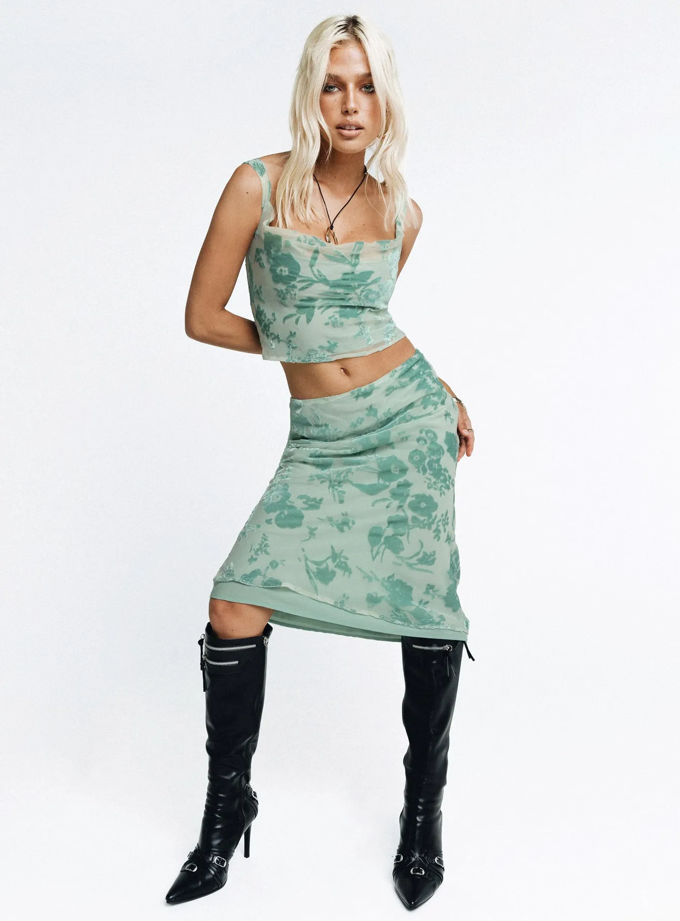 Devore Midi Skirt Multi sold by Princess Polly