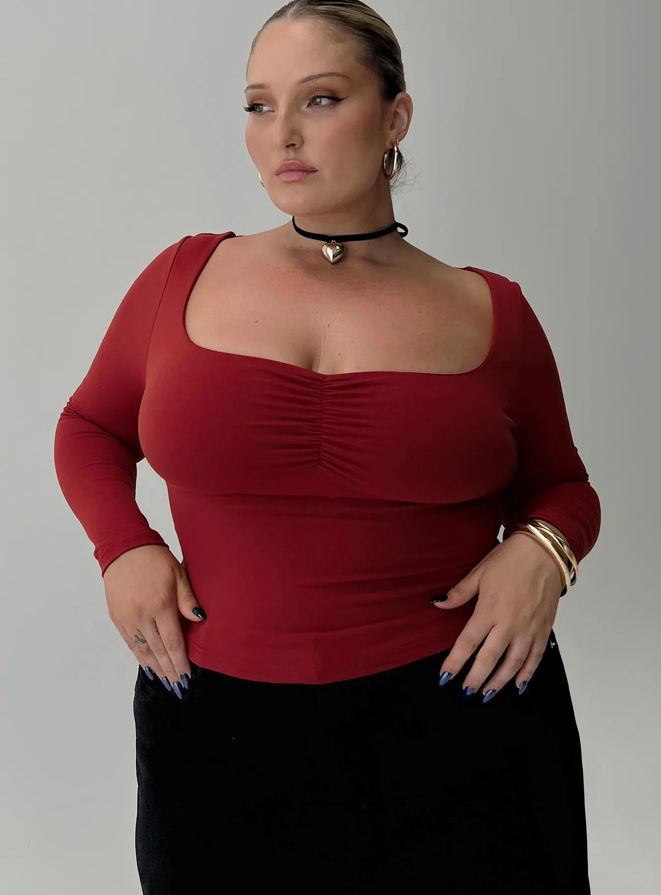 Selenie Long Sleeve Top Red Curve sold by Princess Polly