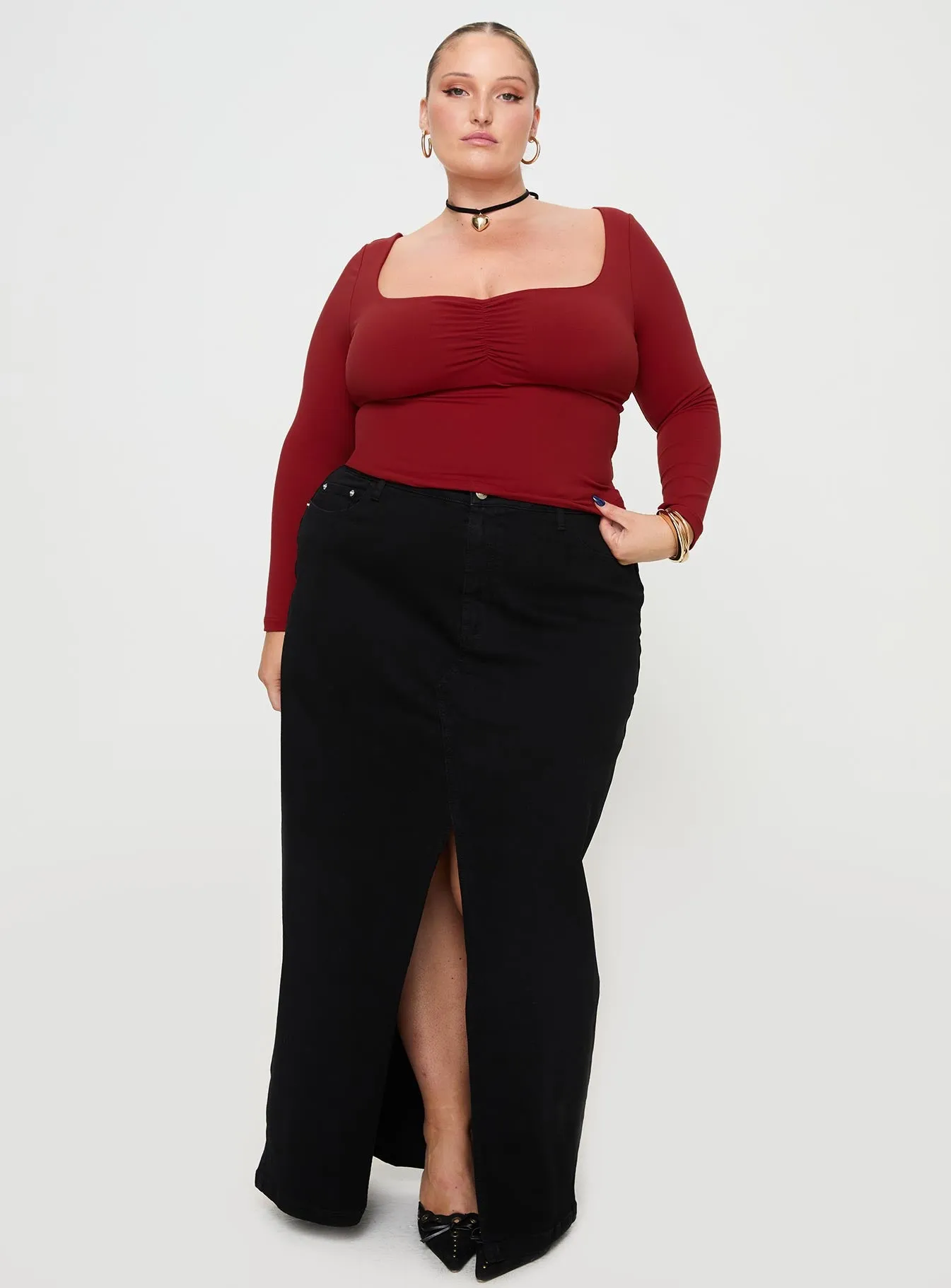 Selenie Long Sleeve Top Red Curve sold by Princess Polly product image thumbnail 3