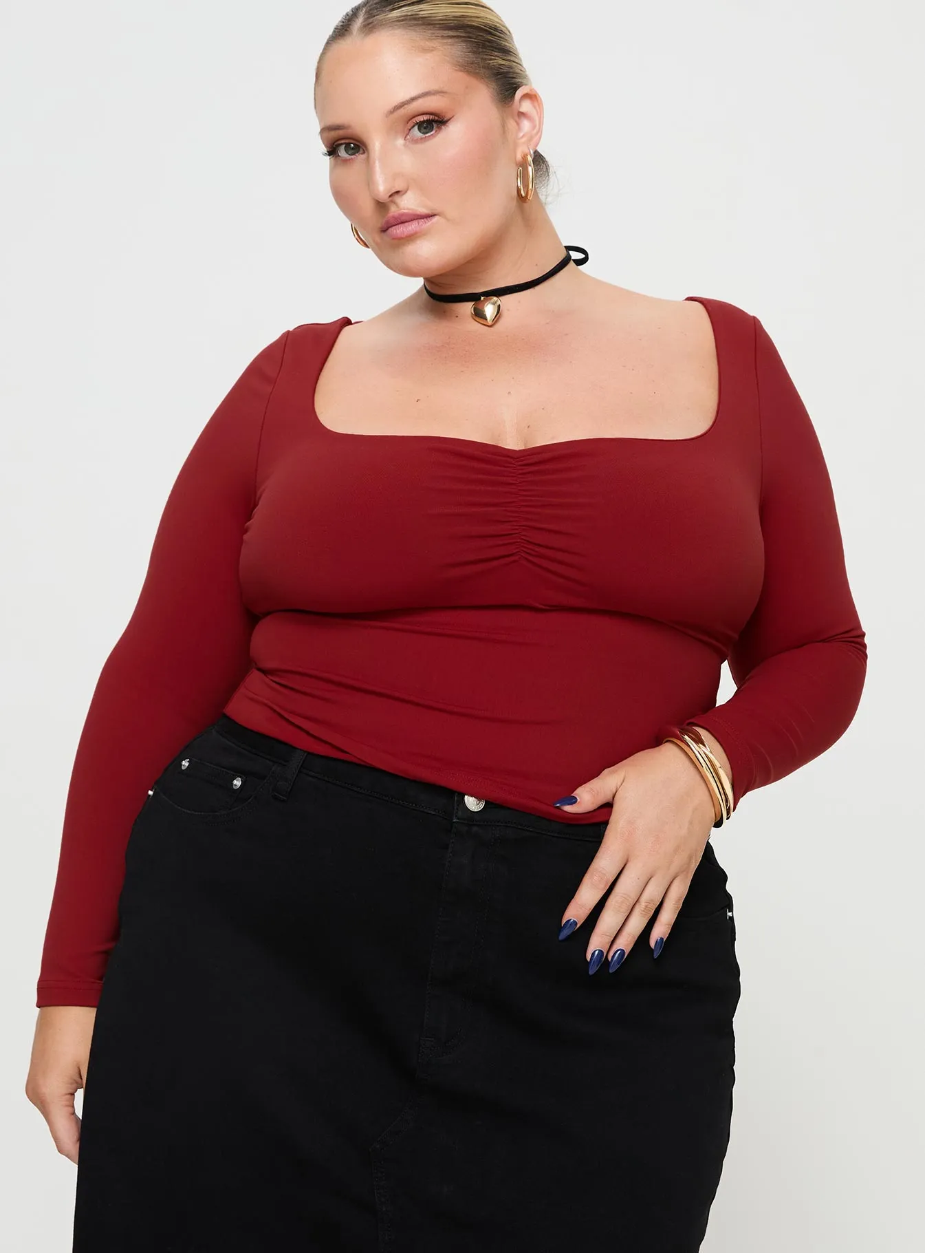 Selenie Long Sleeve Top Red Curve sold by Princess Polly product image thumbnail 2